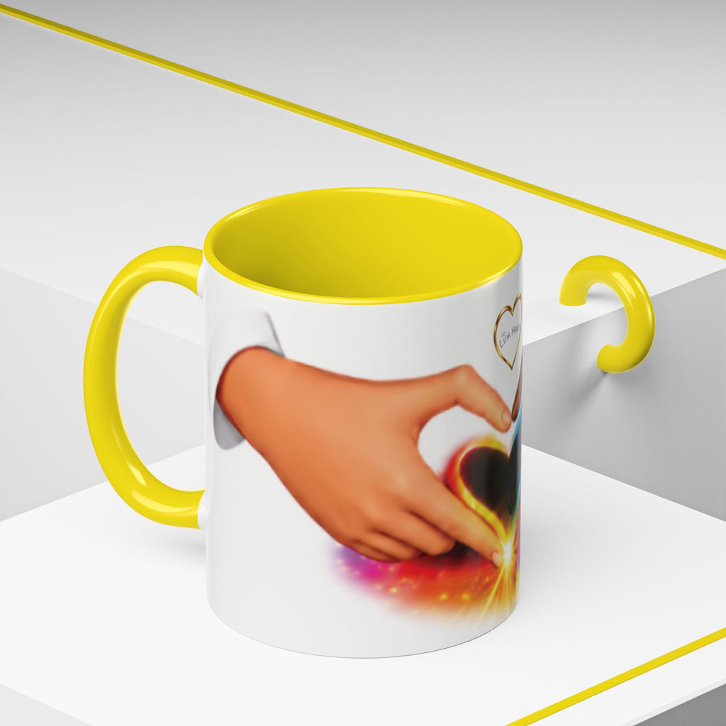 Link Hearts™ Unity Heart Mug. Rainbow Heart Hands Coffee Cup (Love & Unity)