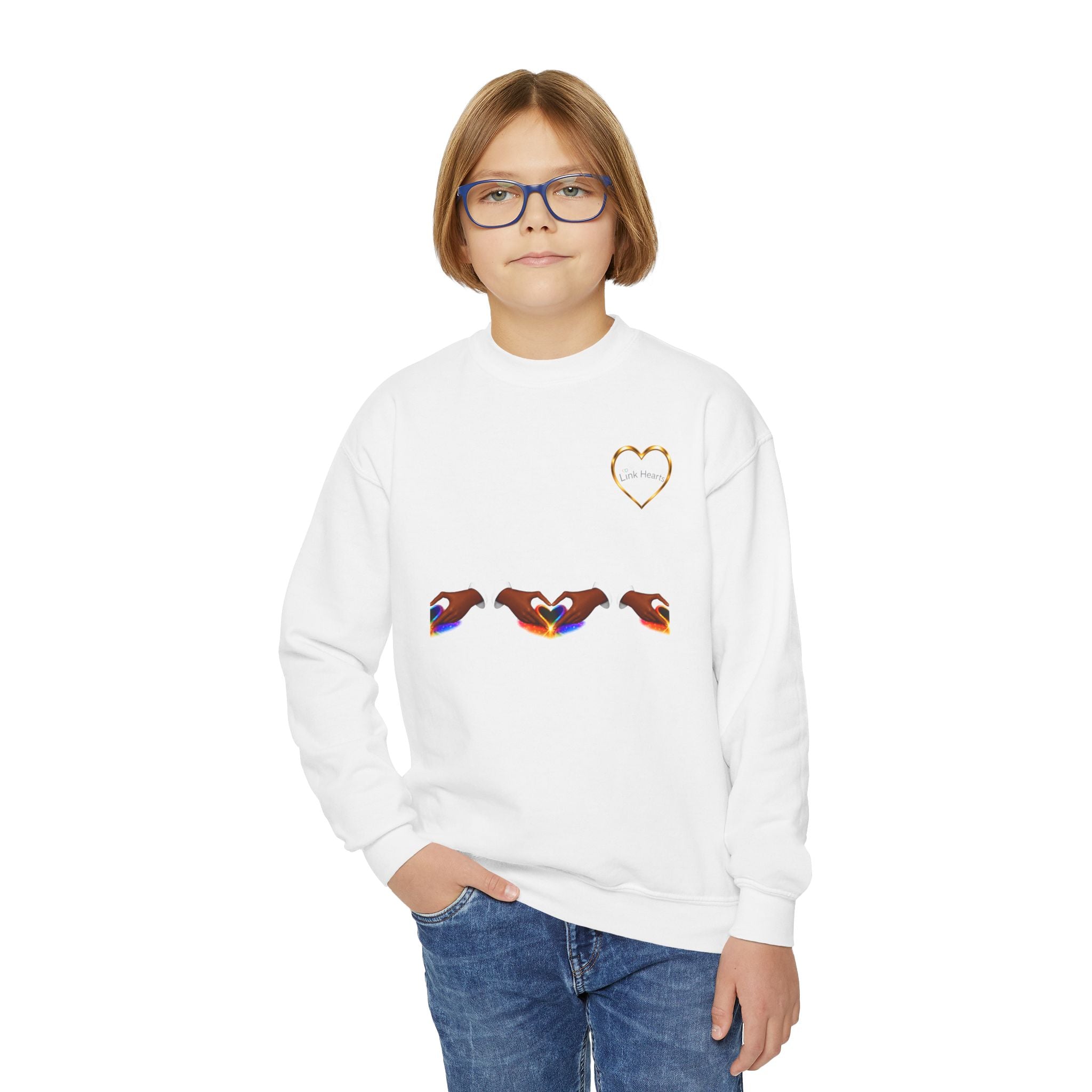Link Hearts™ Youth Crewneck Sweatshirt — Heart Chain Graphic Pullover for Kids