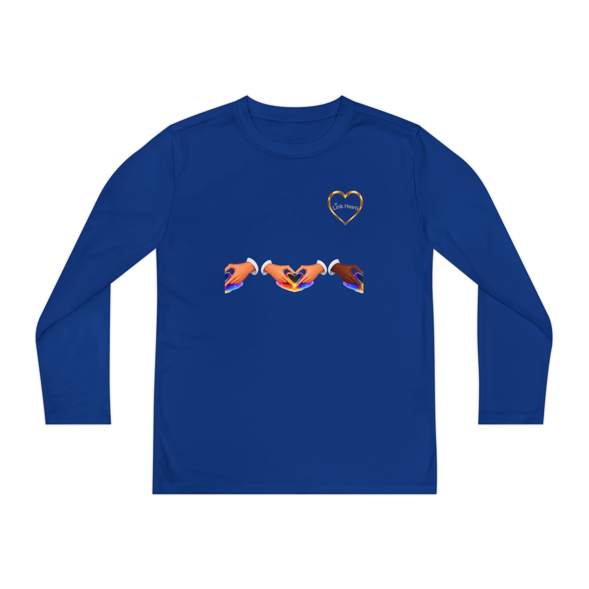Link Hearts™ Youth Long Sleeve Tee – Rainbow Hand Heart Design (Love Unity)