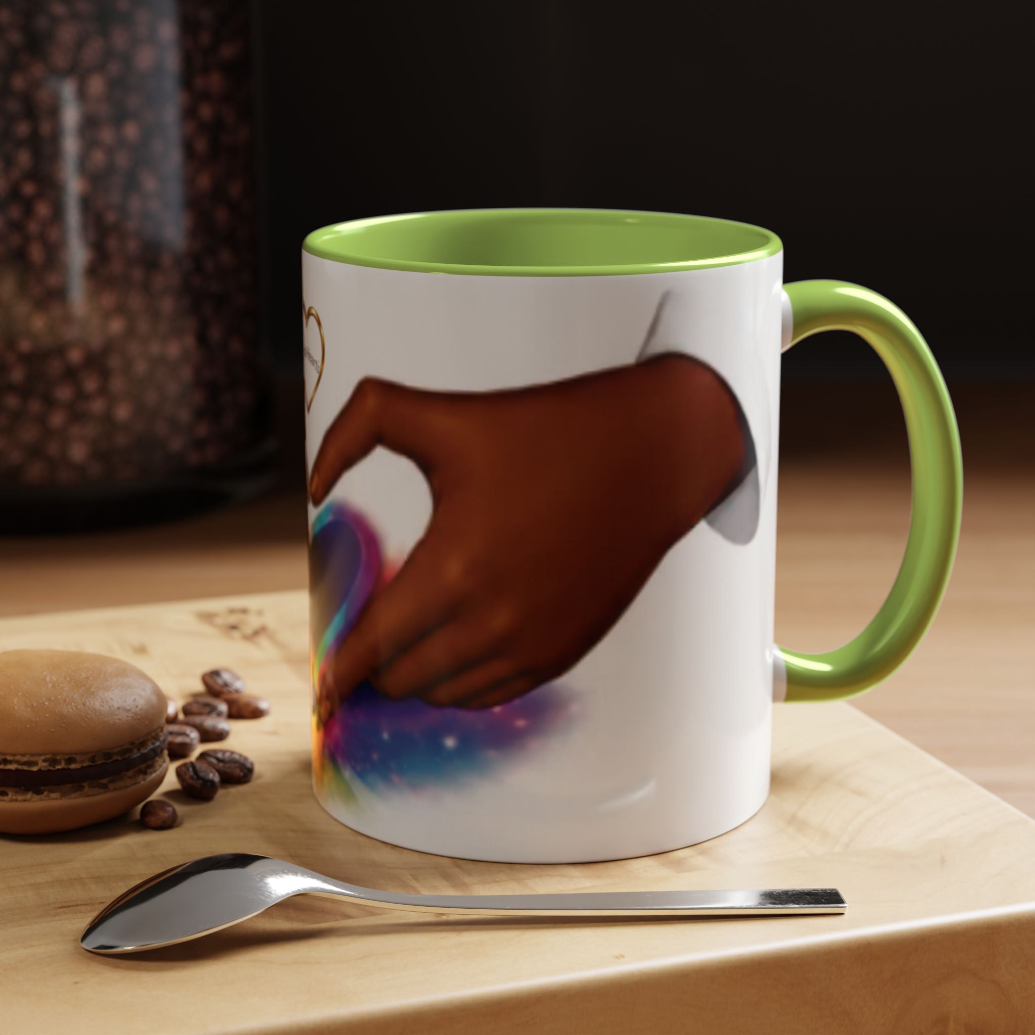 Link Hearts™ Unity Heart Mug. Rainbow Heart Hands Coffee Cup (Love & Unity)