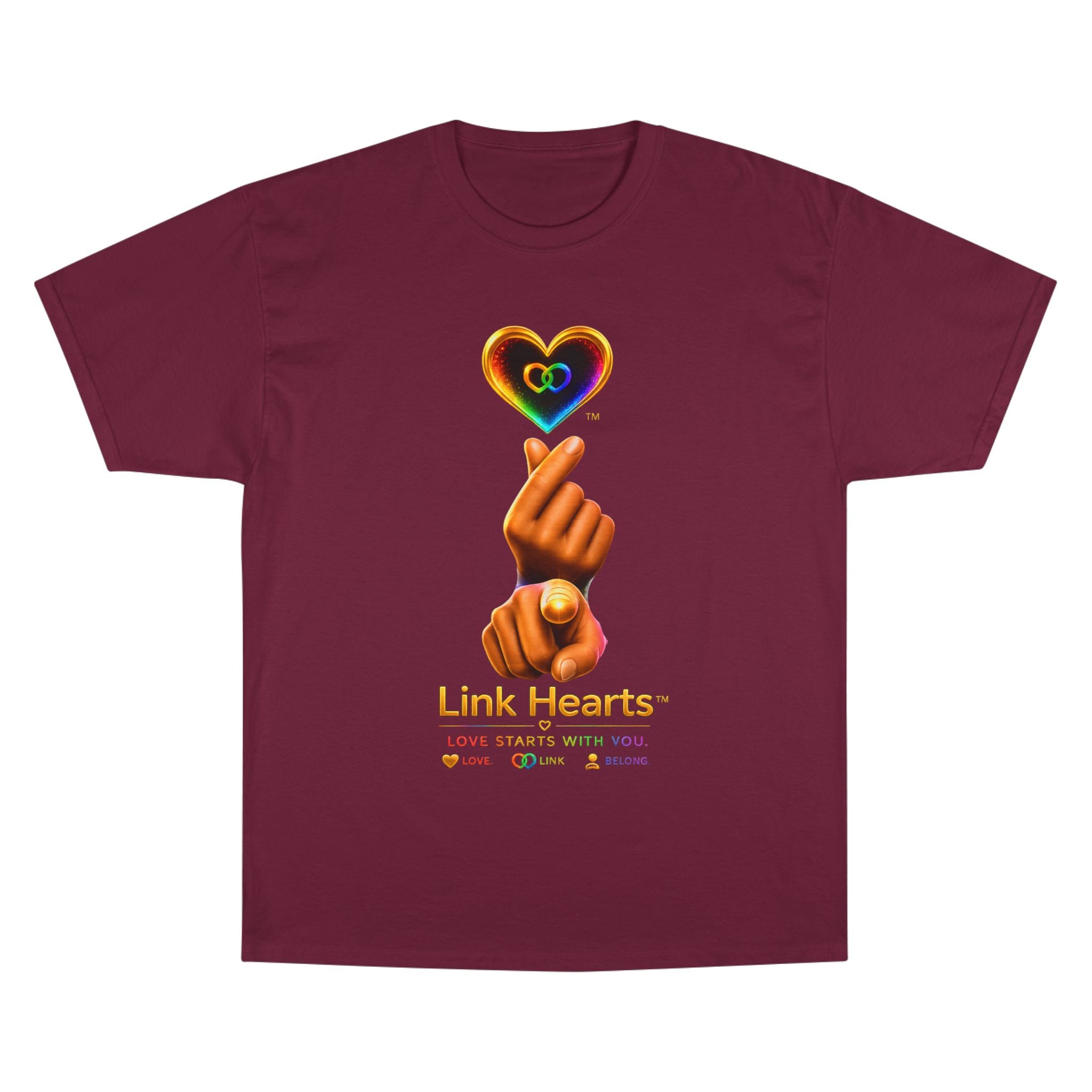 Link Hearts™ T-Shirt — Rainbow Finger Heart Love Graphic Tee