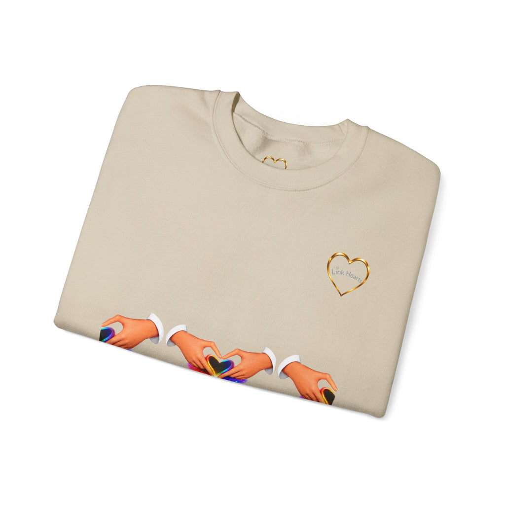 Heart Hands Crewneck Sweatshirt — Rainbow Heart Hand Gesture Pullover