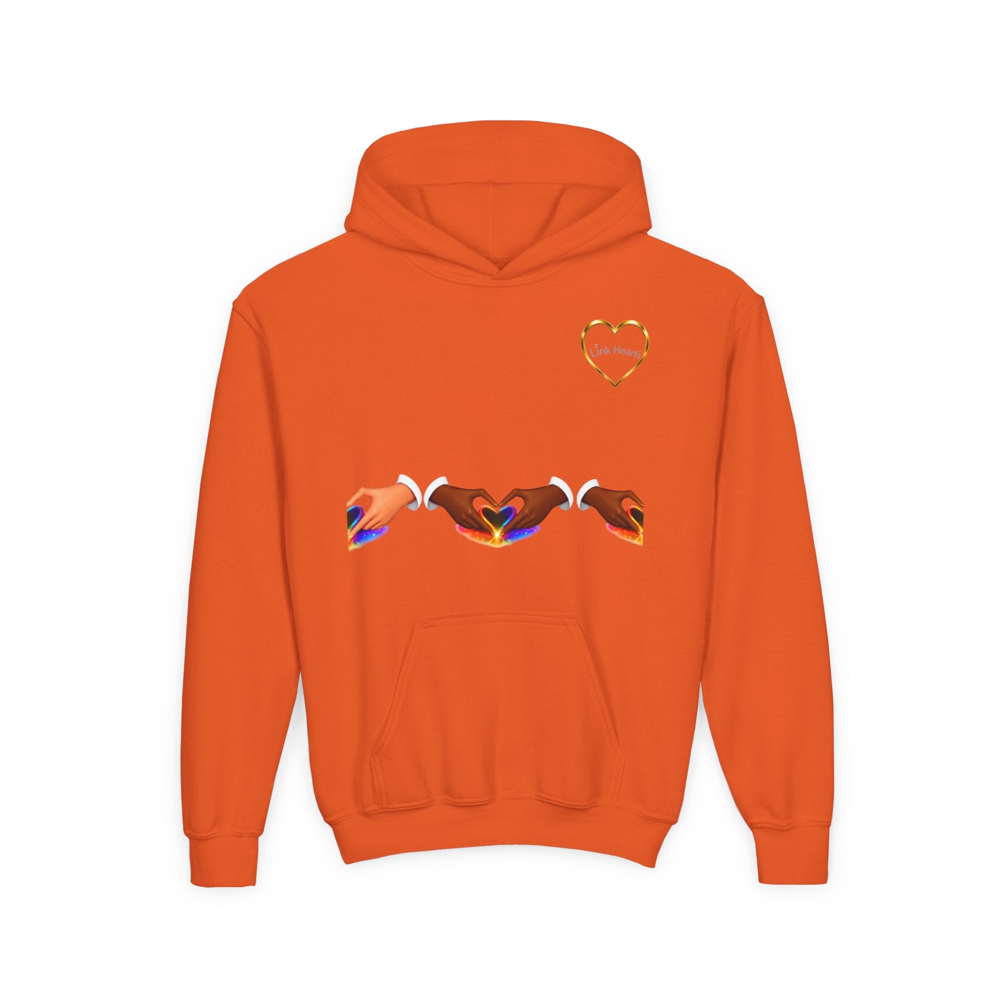 Youth Hoodie — Rainbow Heart Hand Heart Design