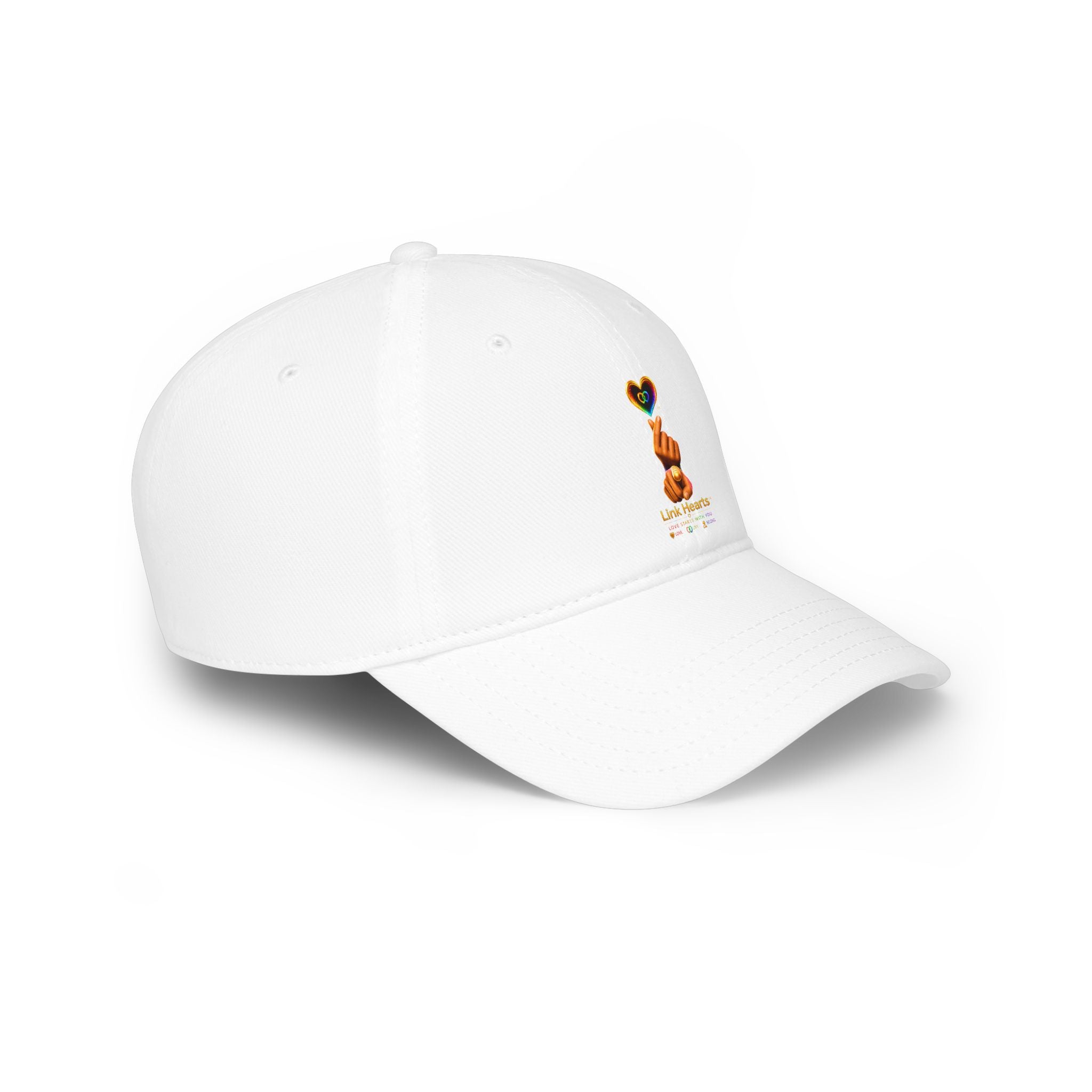 Link Hearts™ — 'Little Hearts' Rainbow Finger Heart Logo Low Profile Baseball Cap — 'Little Hearts' Rainbow Finger Heart Embroidered Cap