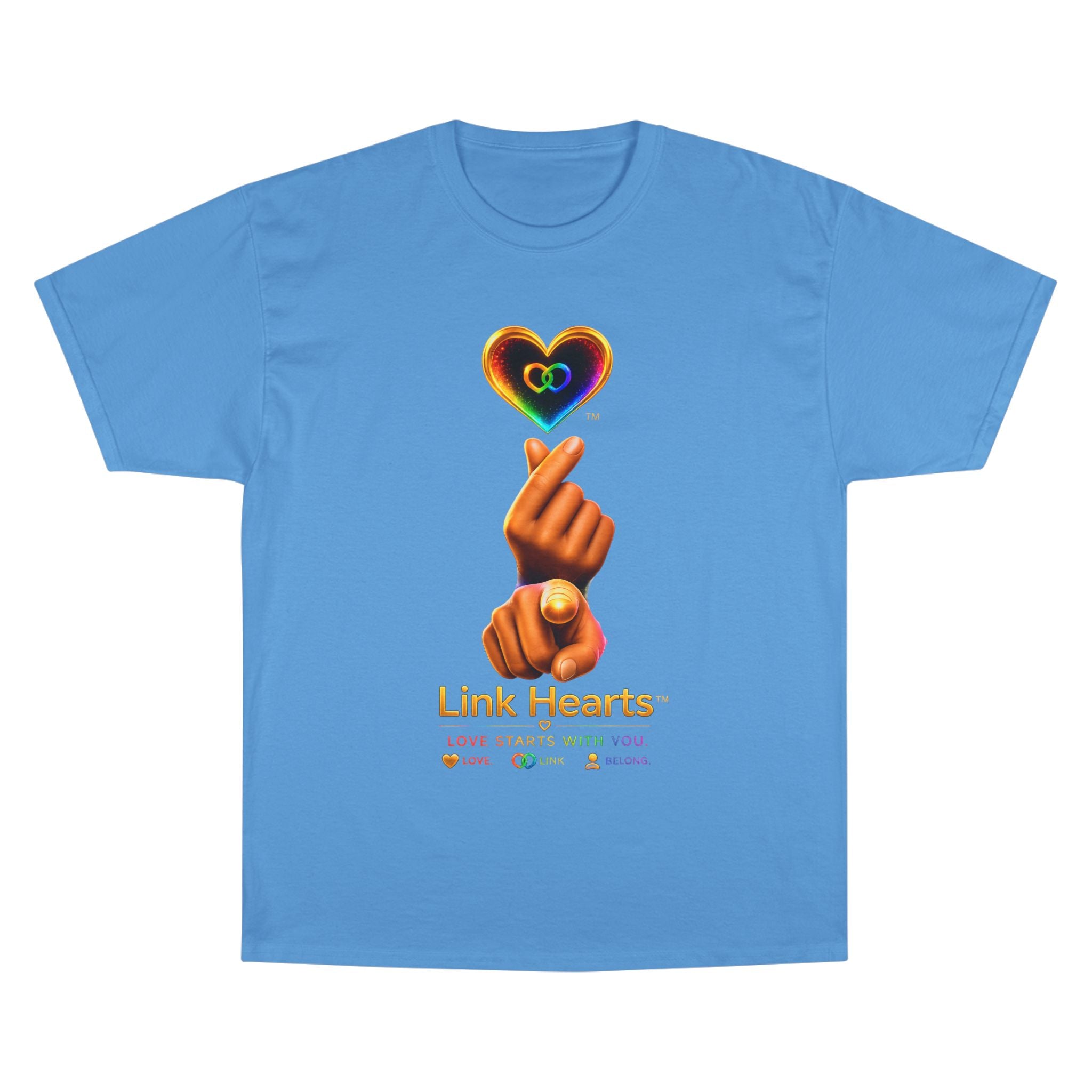 Link Hearts™ T-Shirt — Rainbow Finger Heart Love Graphic Tee