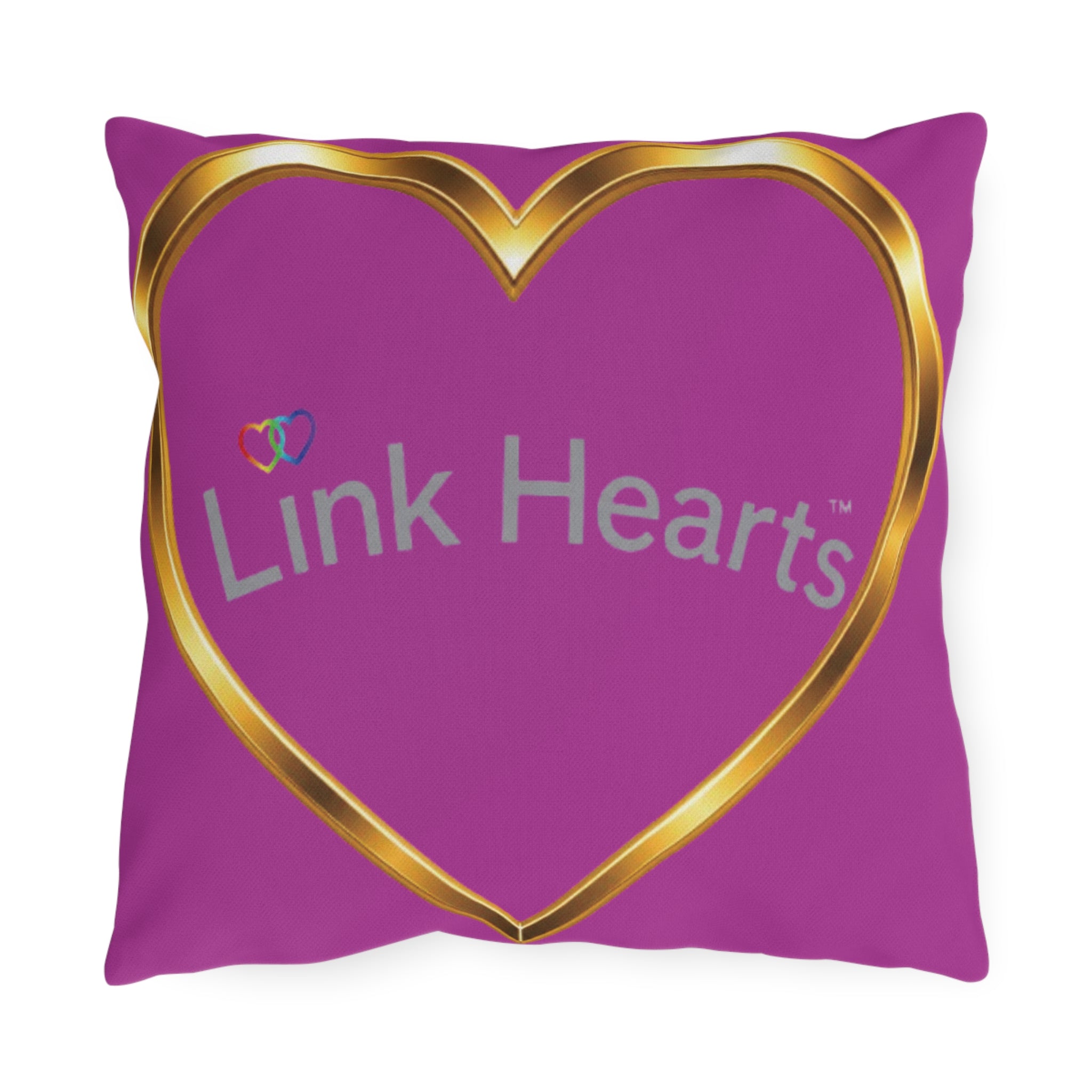 Link Hearts Outdoor Pillow — Rainbow Hands Heart Design