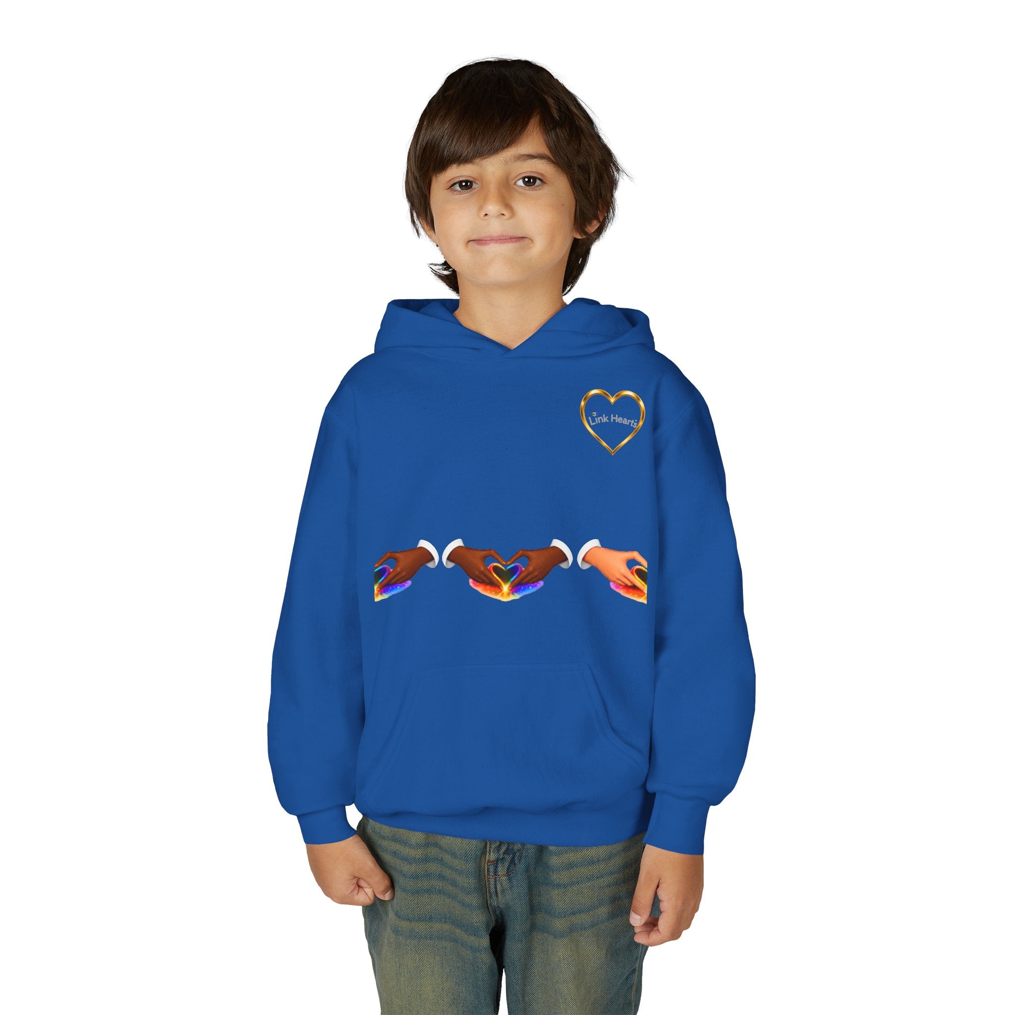 Youth Hoodie — Rainbow Heart Hands Design