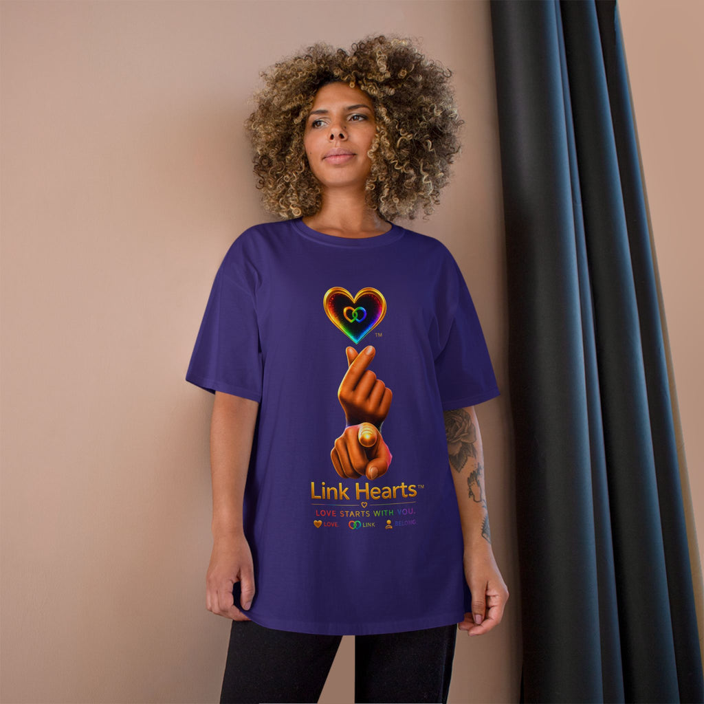 Link Hearts™ T-Shirt — Rainbow Finger Heart Love Graphic Tee