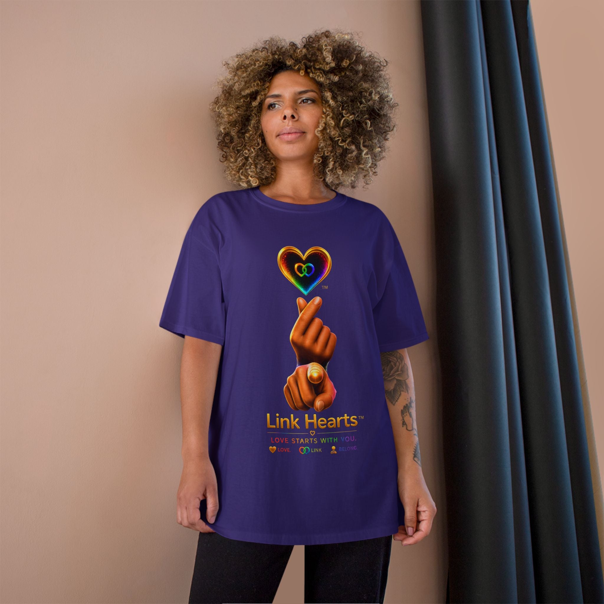 Link Hearts™ T-Shirt — Rainbow Finger Heart Love Graphic Tee