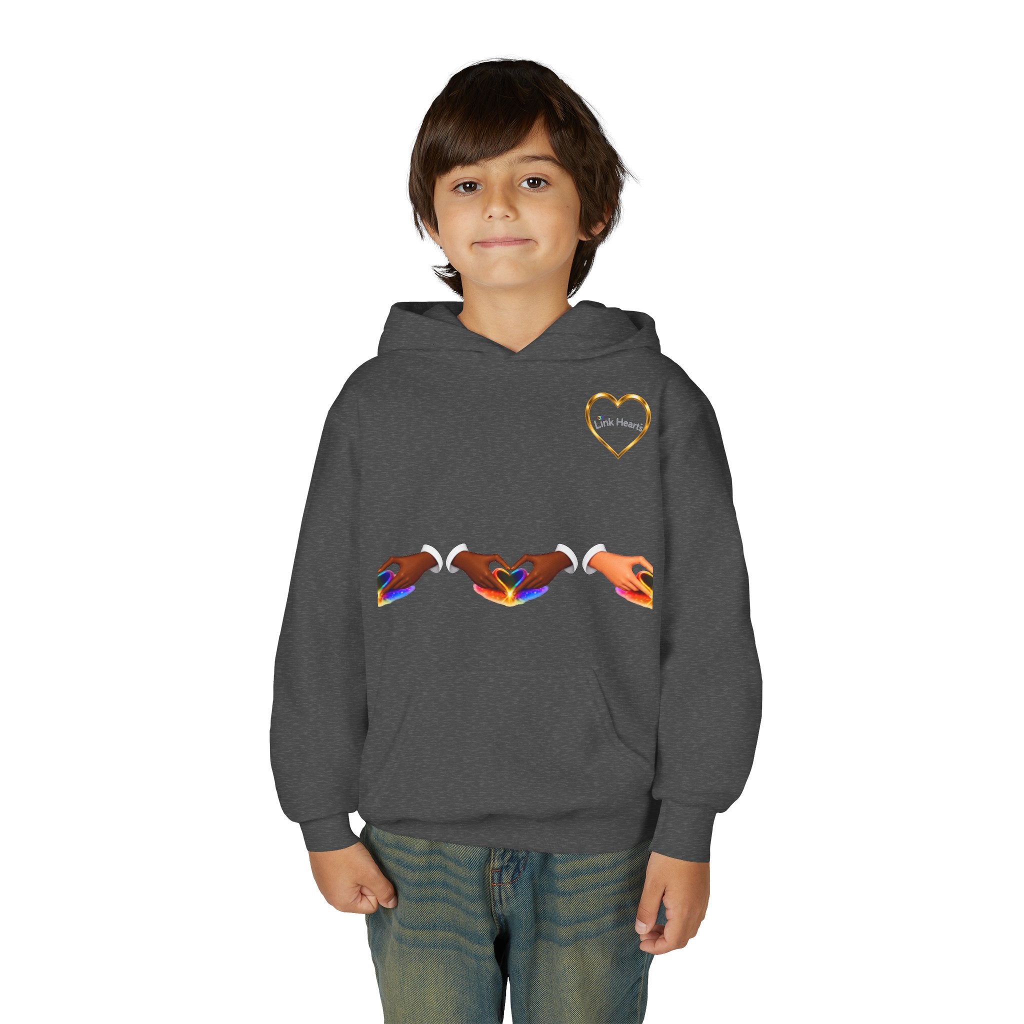 Youth Hoodie — Rainbow Heart Hands Design