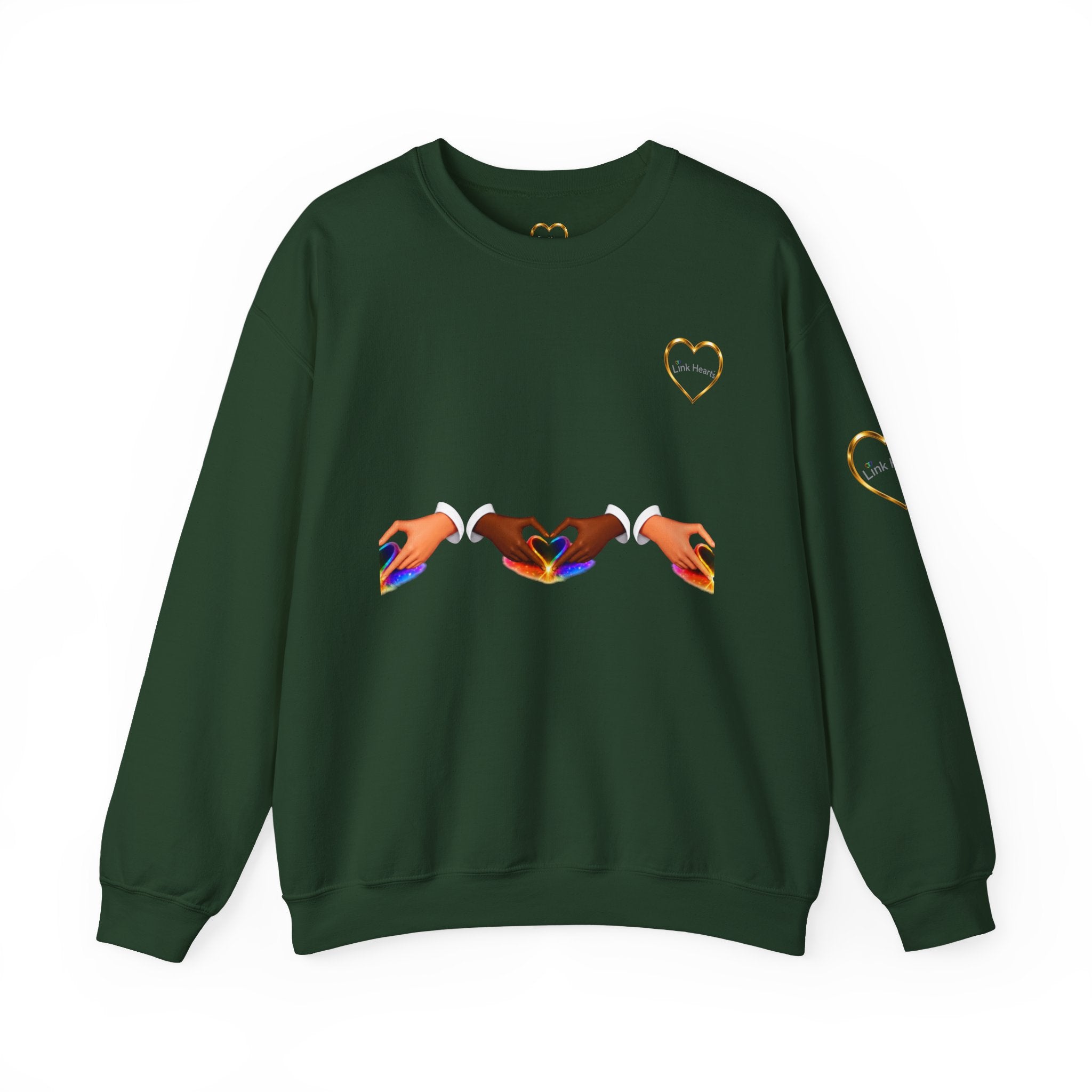 Love Hands Crewneck Sweatshirt — Rainbow Heart Solidarity Pullover