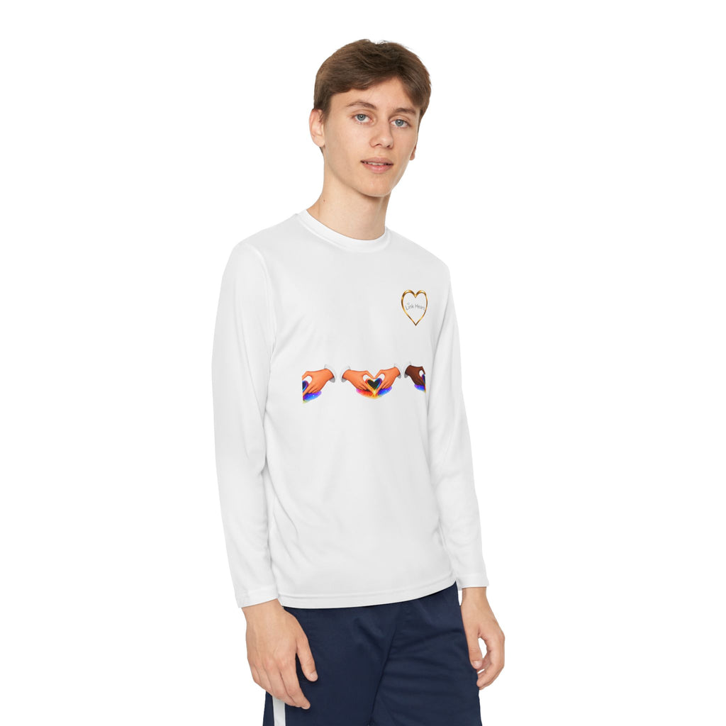 Link Hearts™ Youth Long Sleeve Tee – Rainbow Hand Heart Design (Love Unity)