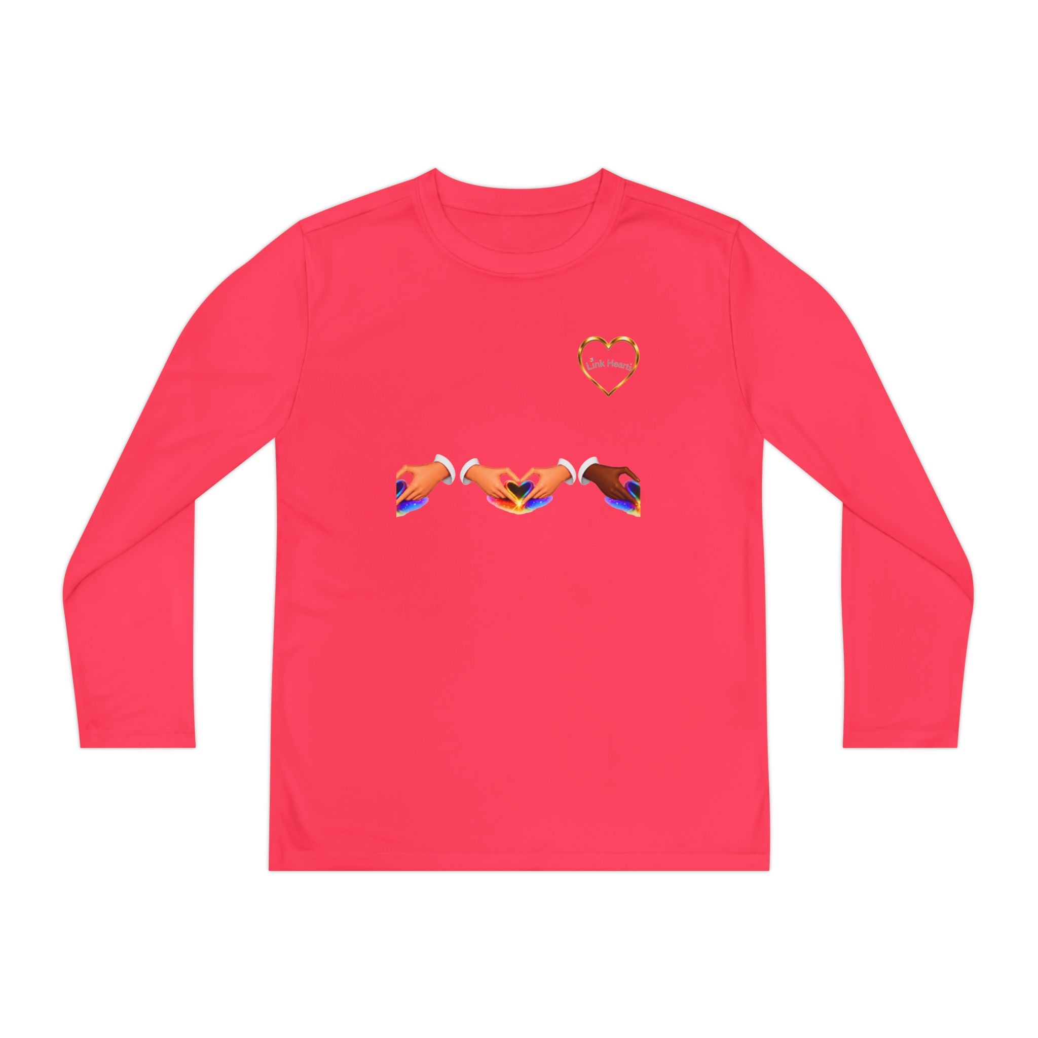 Link Hearts™ Youth Long Sleeve Tee – Rainbow Hand Heart Design (Love Unity)