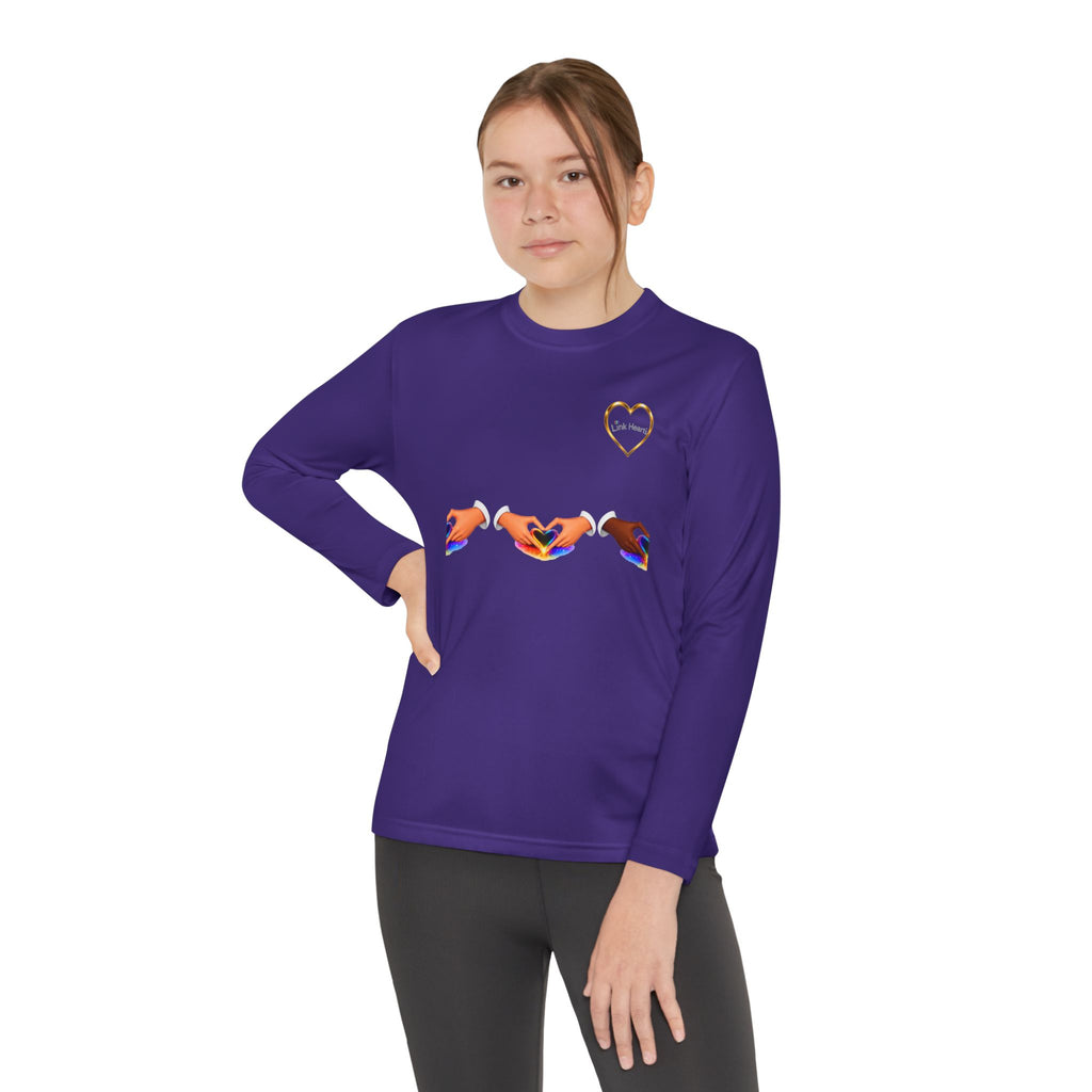 Link Hearts™ Youth Long Sleeve Tee – Rainbow Hand Heart Design (Love Unity)
