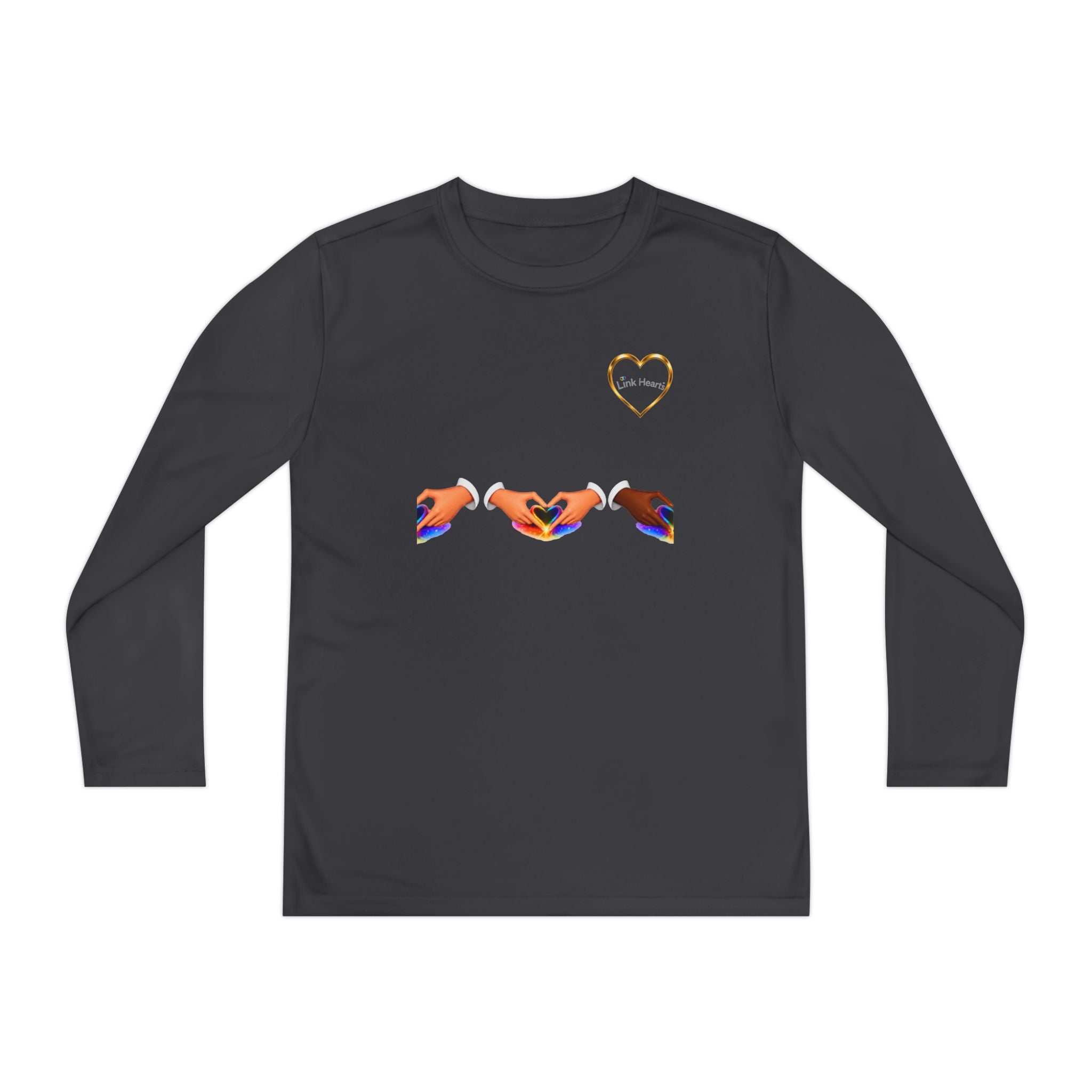 Link Hearts™ Youth Long Sleeve Tee – Rainbow Hand Heart Design (Love Unity)