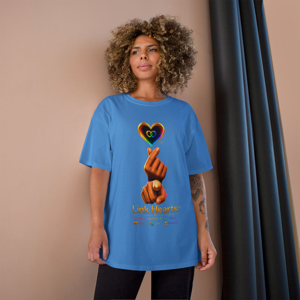 Link Hearts™ T-Shirt — Rainbow Finger Heart Love Graphic Tee