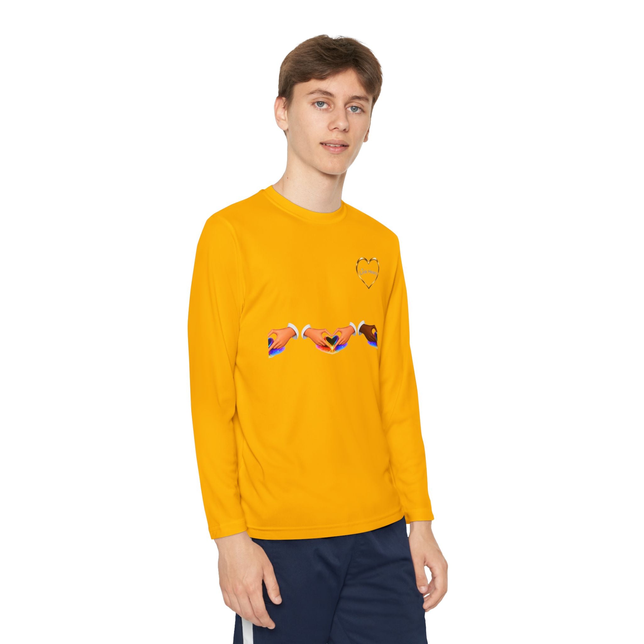 Link Hearts™ Youth Long Sleeve Tee – Rainbow Hand Heart Design (Love Unity)