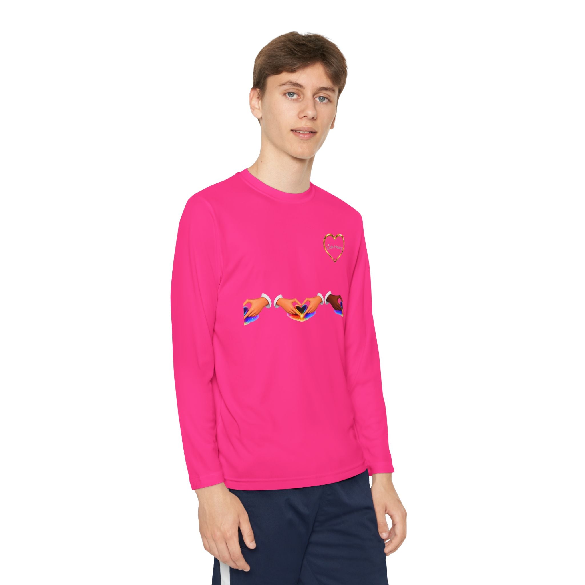 Link Hearts™ Youth Long Sleeve Tee – Rainbow Hand Heart Design (Love Unity)