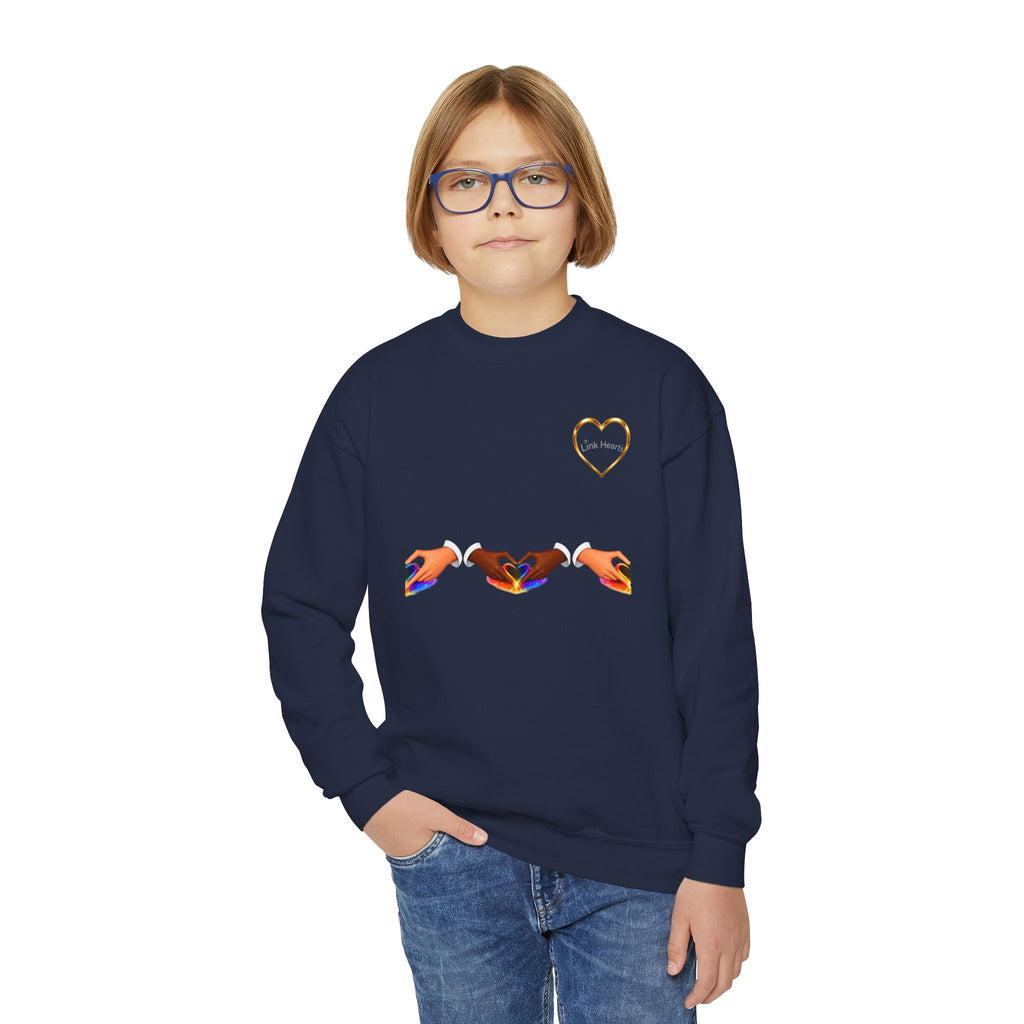 Link Hearts™ Youth Crewneck Sweatshirt — Cute Interlinked Hearts Graphic for Kids