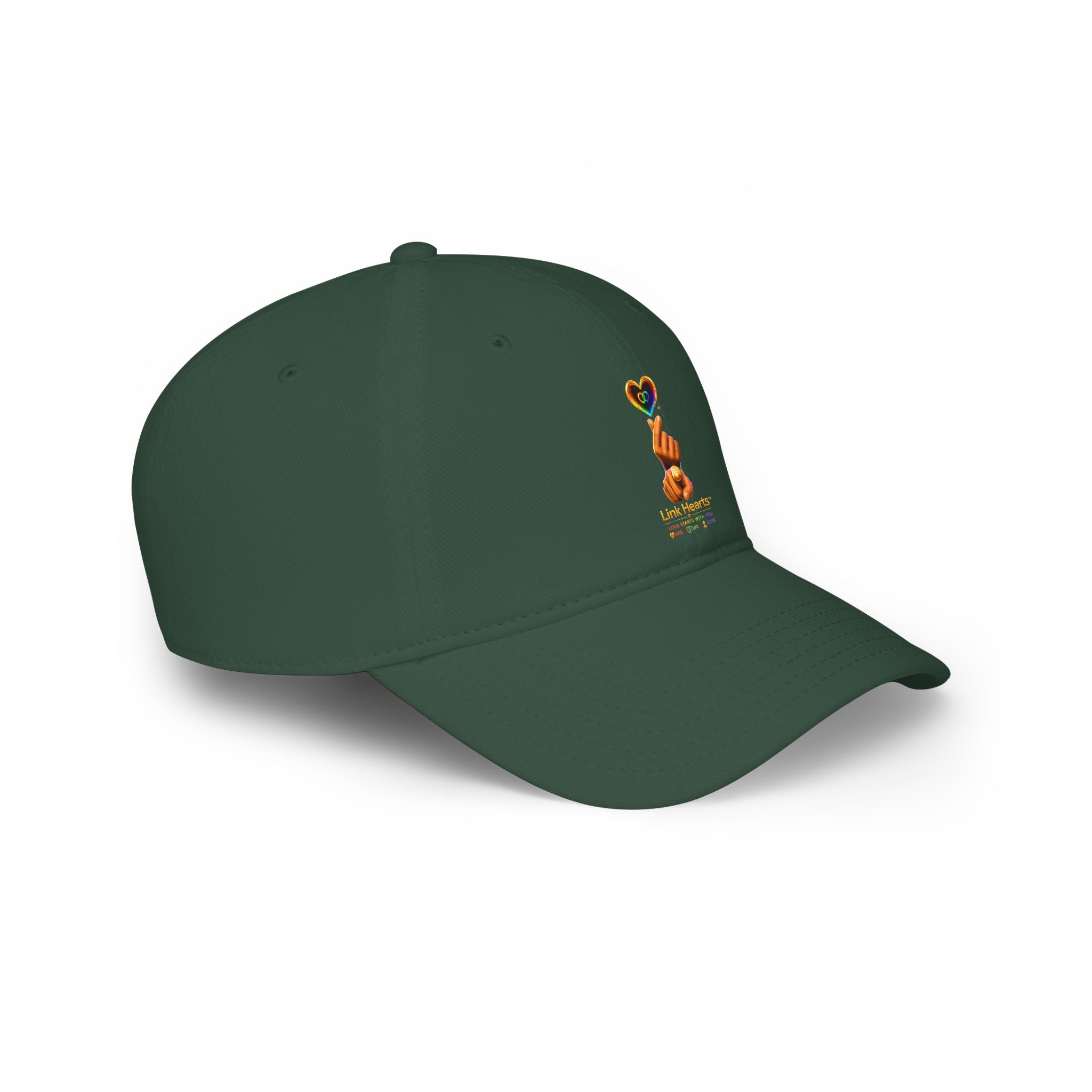 Link Hearts™ — 'Little Hearts' Rainbow Finger Heart Logo Low Profile Baseball Cap — 'Little Hearts' Rainbow Finger Heart Embroidered Cap