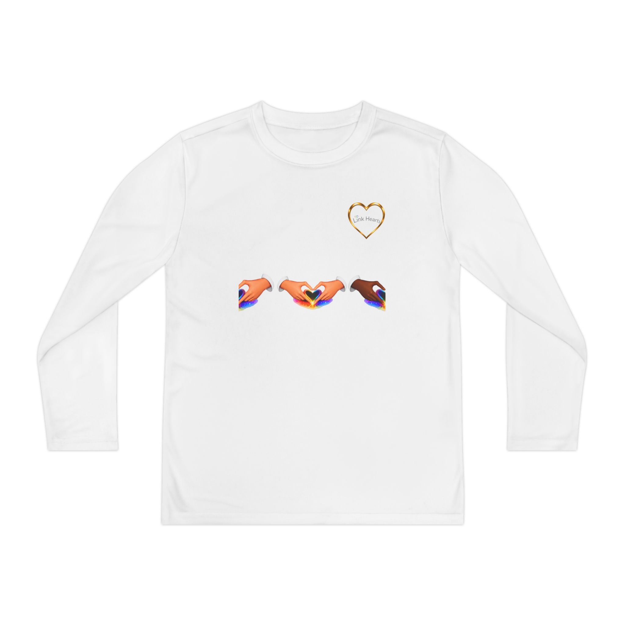Link Hearts™ Youth Long Sleeve Tee – Rainbow Hand Heart Design (Love Unity)
