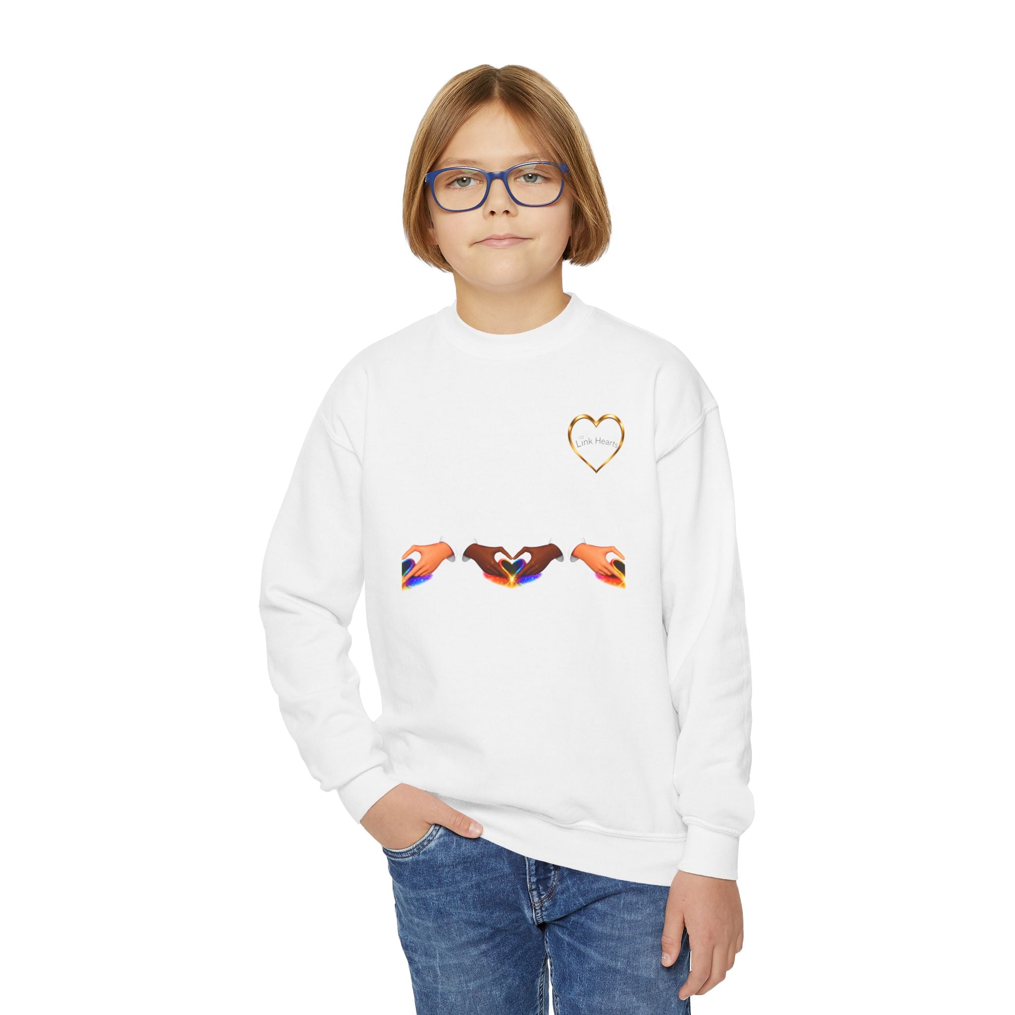 Link Hearts™ Youth Crewneck Sweatshirt — Cute Interlinked Hearts Graphic for Kids