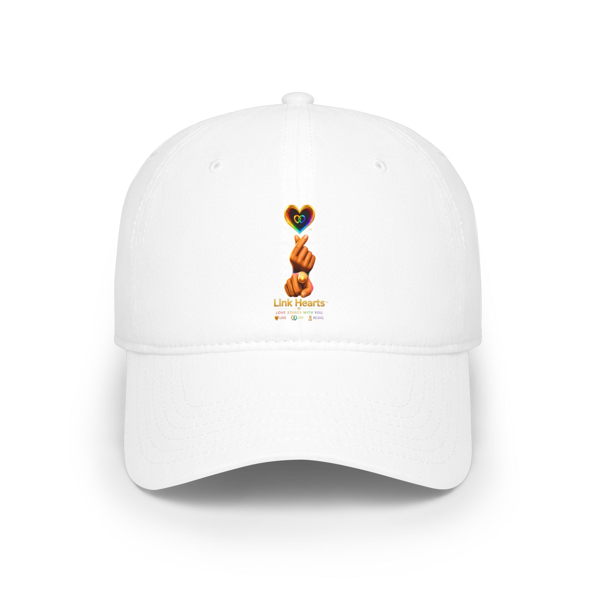 Link Hearts™ — 'Little Hearts' Rainbow Finger Heart Logo Low Profile Baseball Cap — 'Little Hearts' Rainbow Finger Heart Embroidered Cap