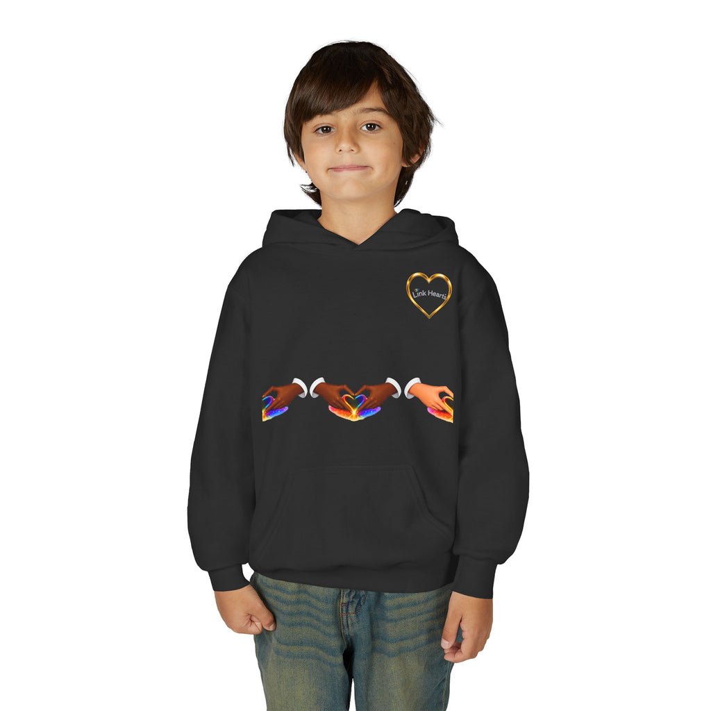 Youth Hoodie — Rainbow Heart Hands Design