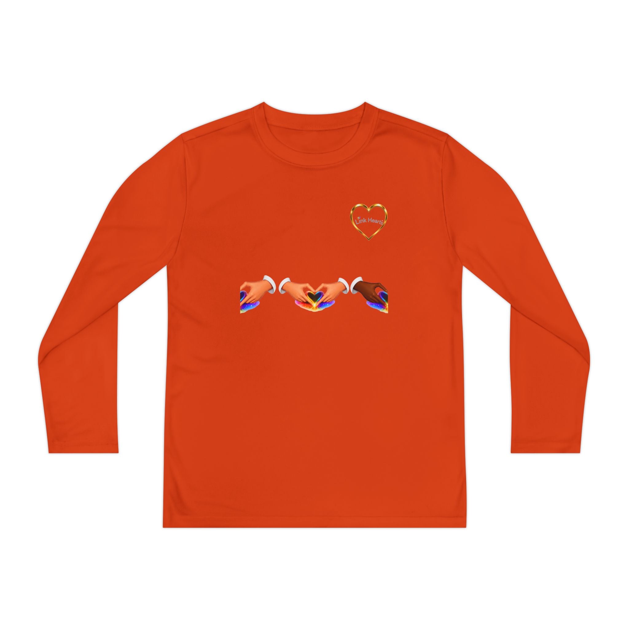 Link Hearts™ Youth Long Sleeve Tee – Rainbow Hand Heart Design (Love Unity)