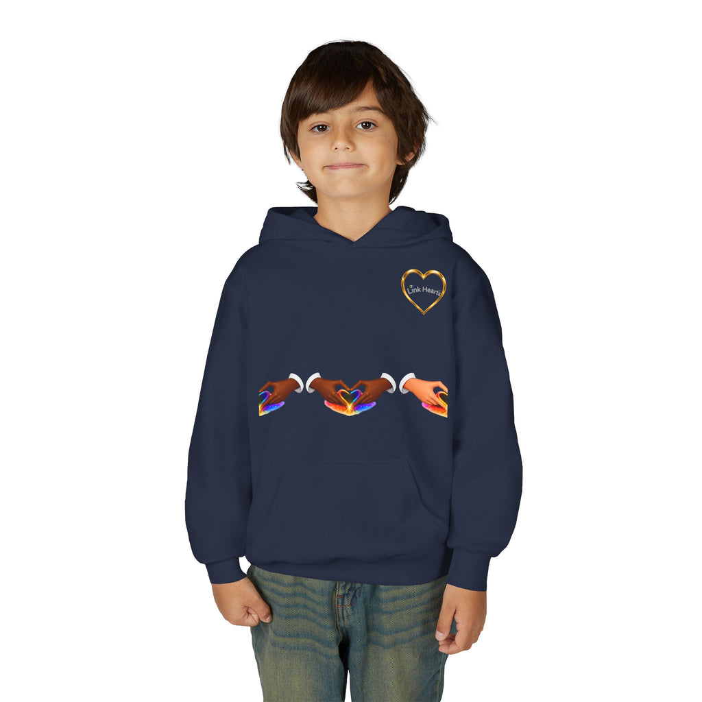 Youth Hoodie — Rainbow Heart Hands Design