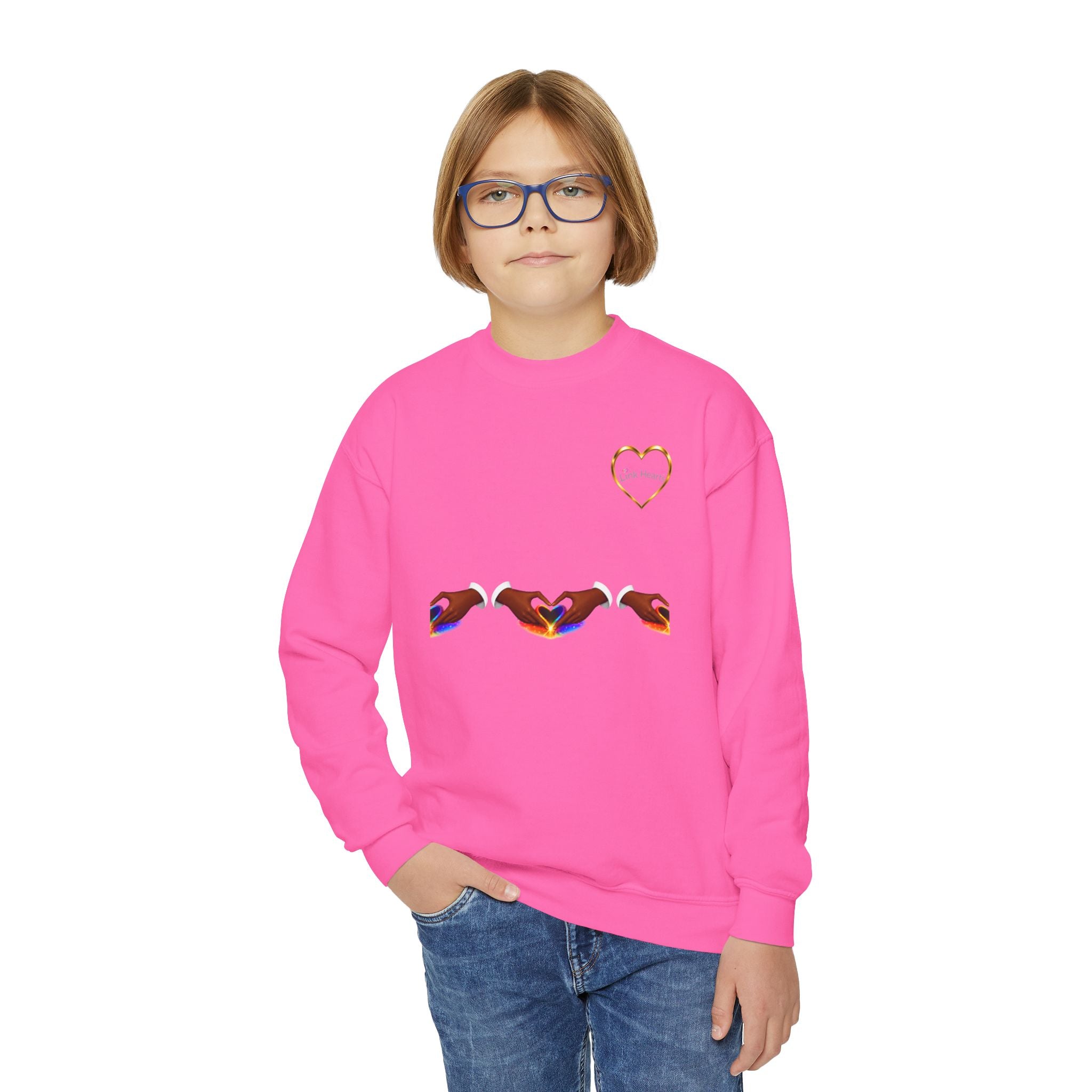 Link Hearts™ Youth Crewneck Sweatshirt — Heart Chain Graphic Pullover for Kids