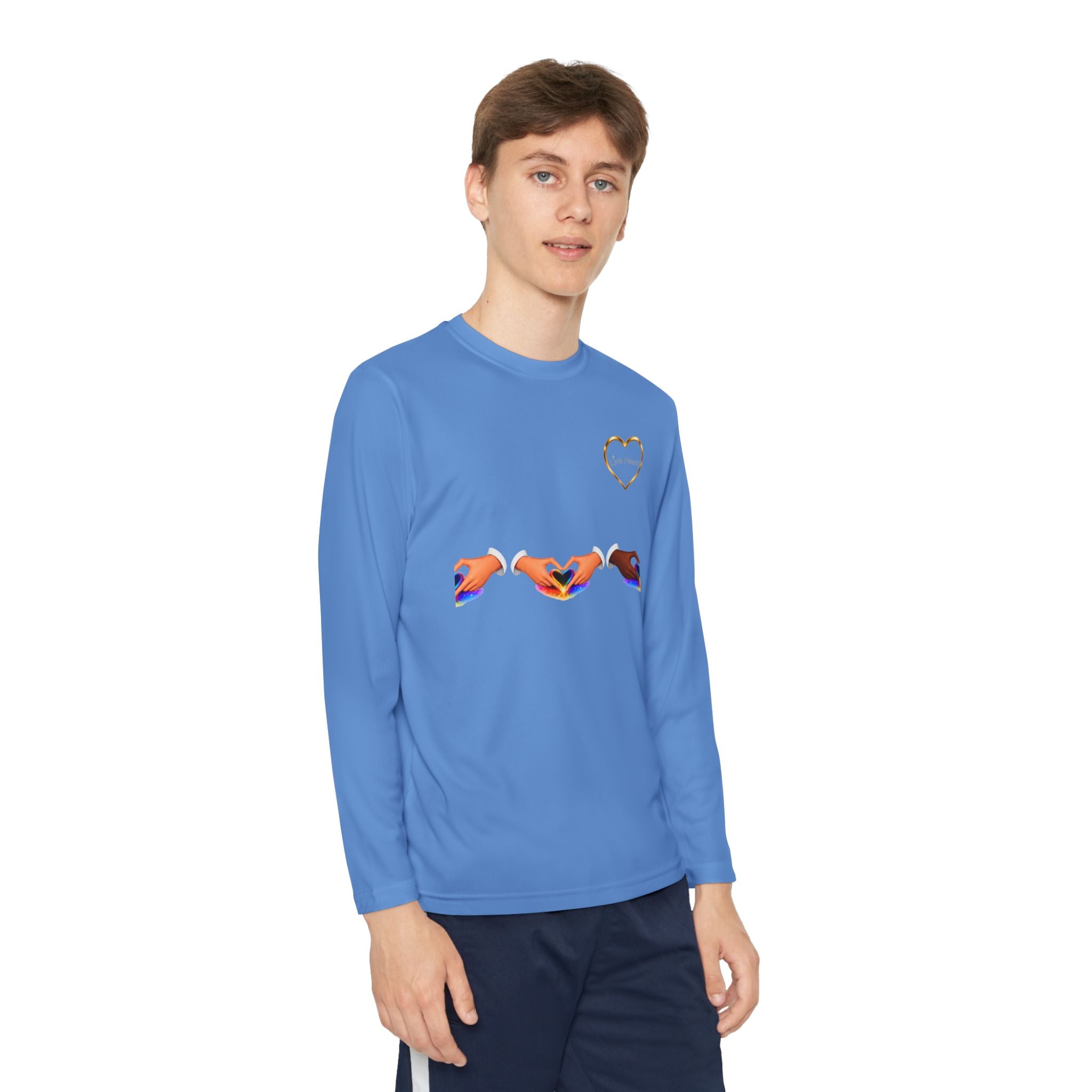 Link Hearts™ Youth Long Sleeve Tee – Rainbow Hand Heart Design (Love Unity)