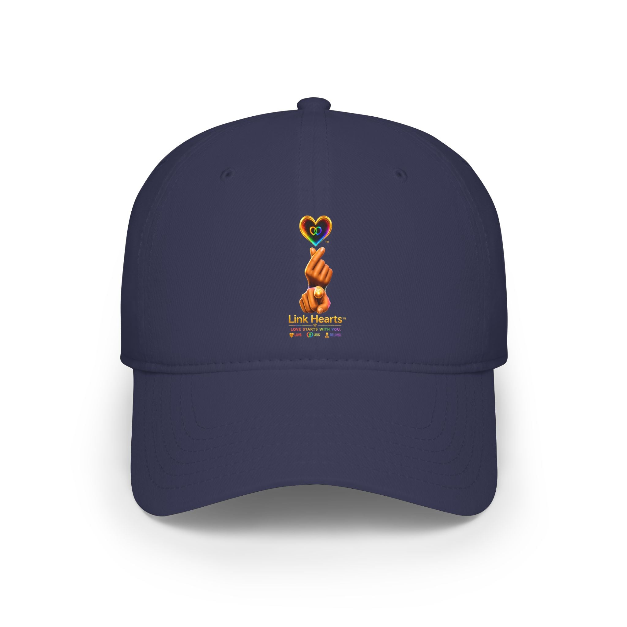 Link Hearts™ — 'Little Hearts' Rainbow Finger Heart Logo Low Profile Baseball Cap — 'Little Hearts' Rainbow Finger Heart Embroidered Cap
