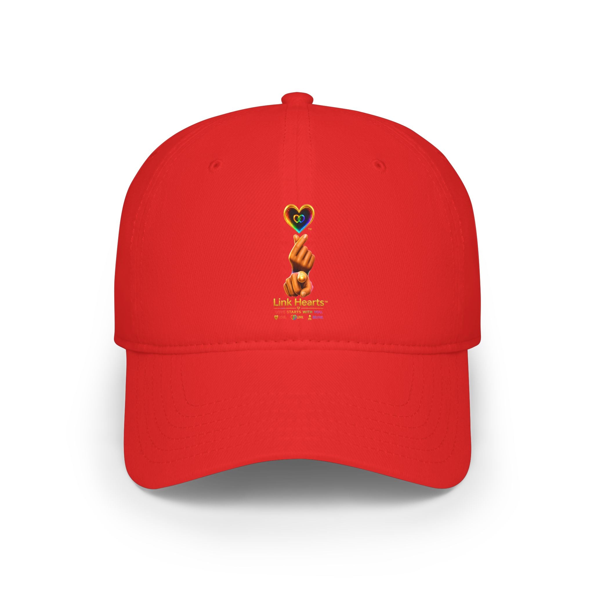 Link Hearts™ — 'Little Hearts' Rainbow Finger Heart Logo Low Profile Baseball Cap — 'Little Hearts' Rainbow Finger Heart Embroidered Cap