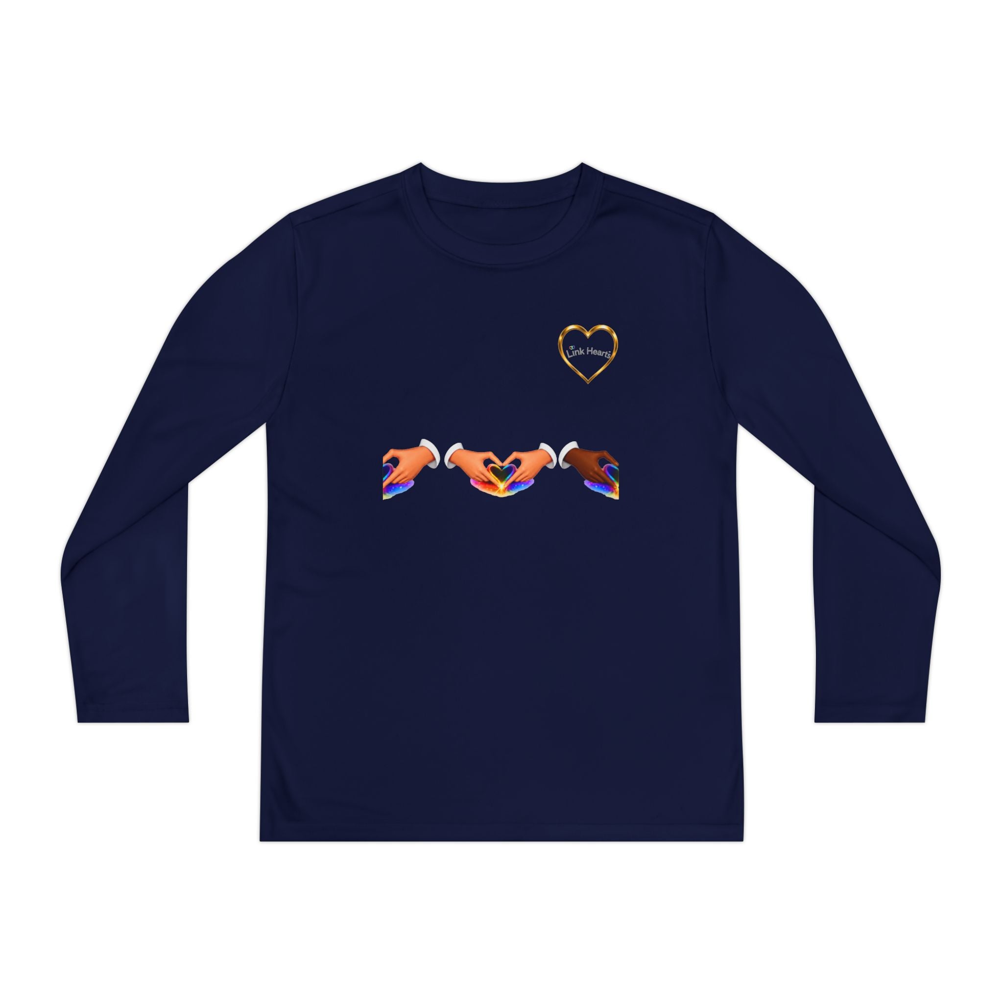 Link Hearts™ Youth Long Sleeve Tee – Rainbow Hand Heart Design (Love Unity)