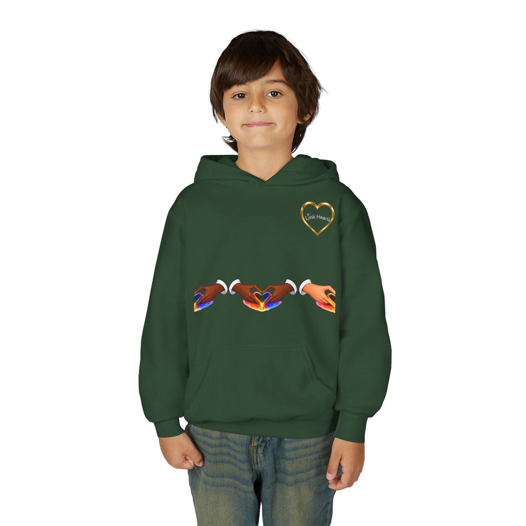 Youth Hoodie — Rainbow Heart Hands Design
