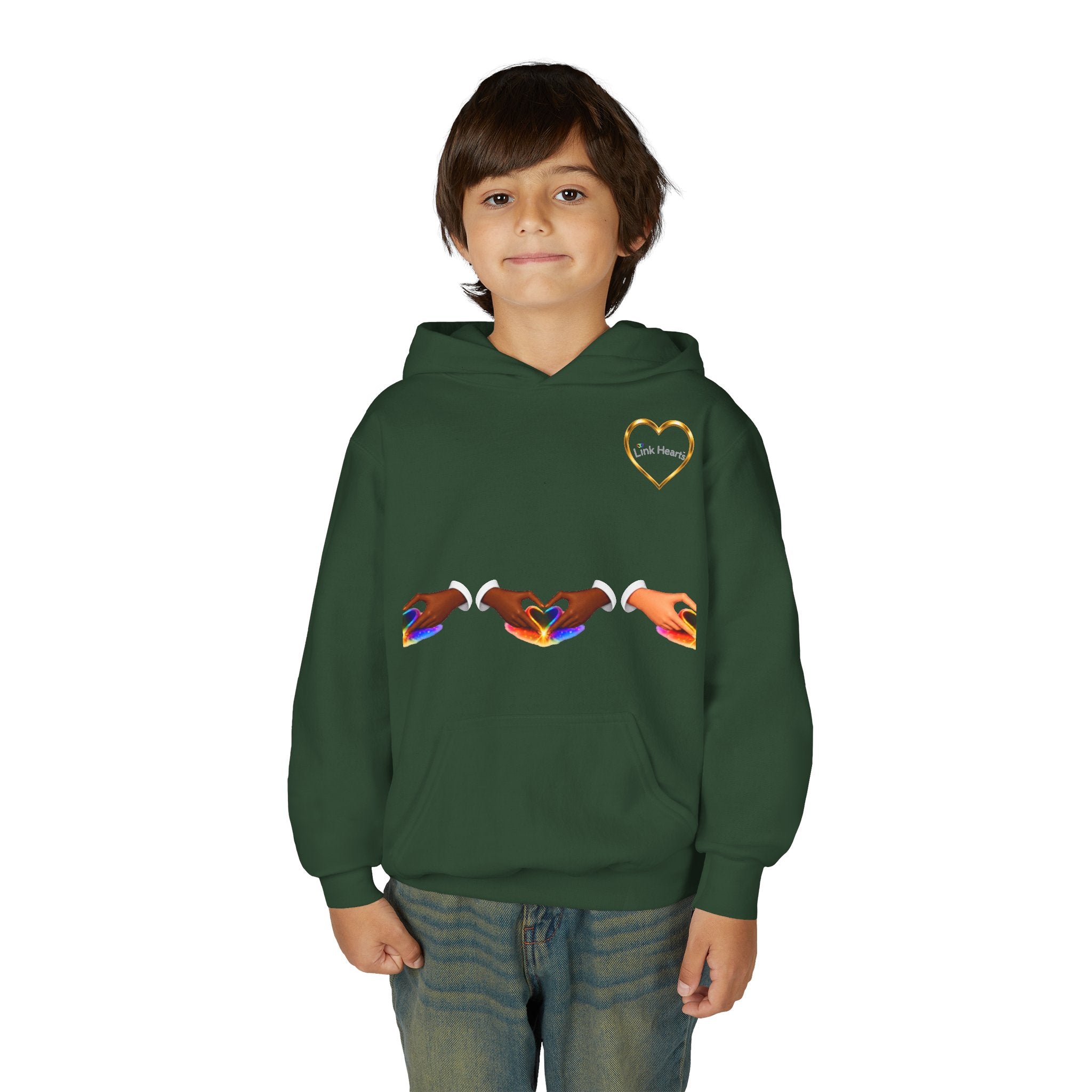 Youth Hoodie — Rainbow Heart Hands Design