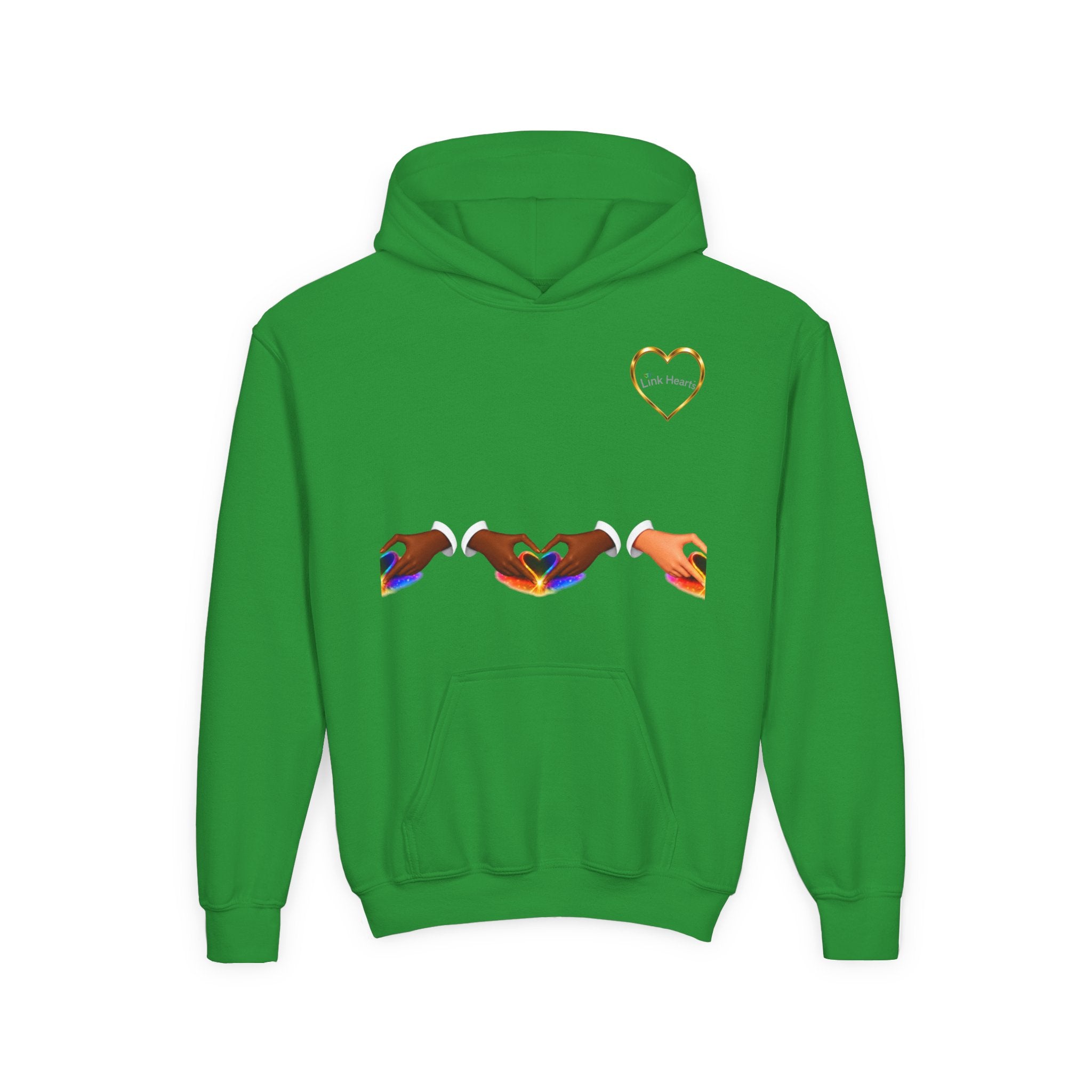 Youth Hoodie — Rainbow Heart Hands Design