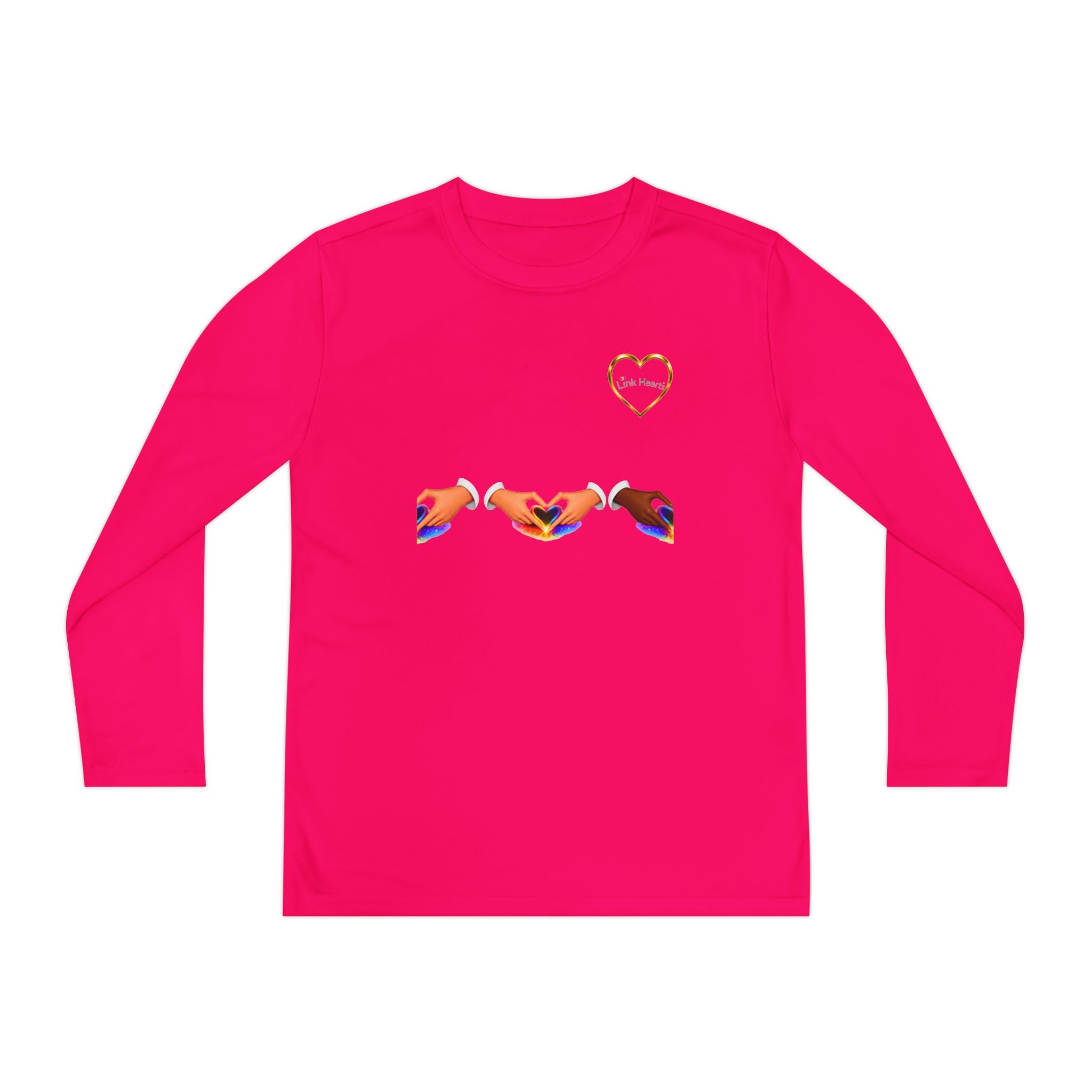 Link Hearts™ Youth Long Sleeve Tee – Rainbow Hand Heart Design (Love Unity)