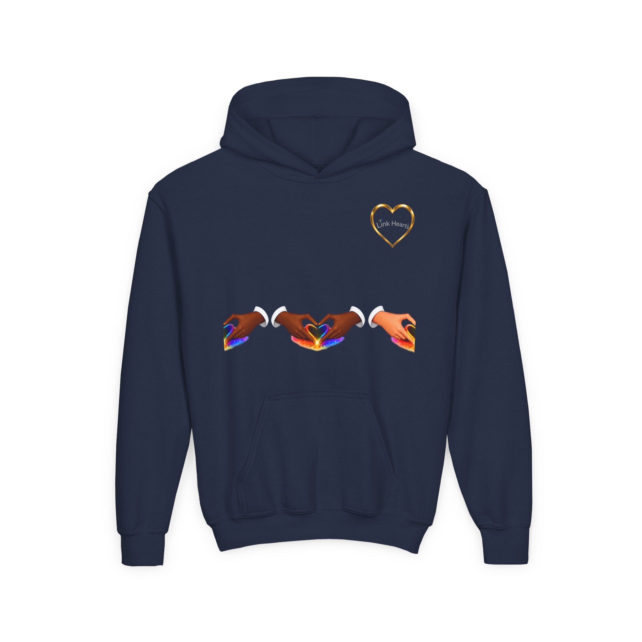 Youth Hoodie — Rainbow Heart Hands Design