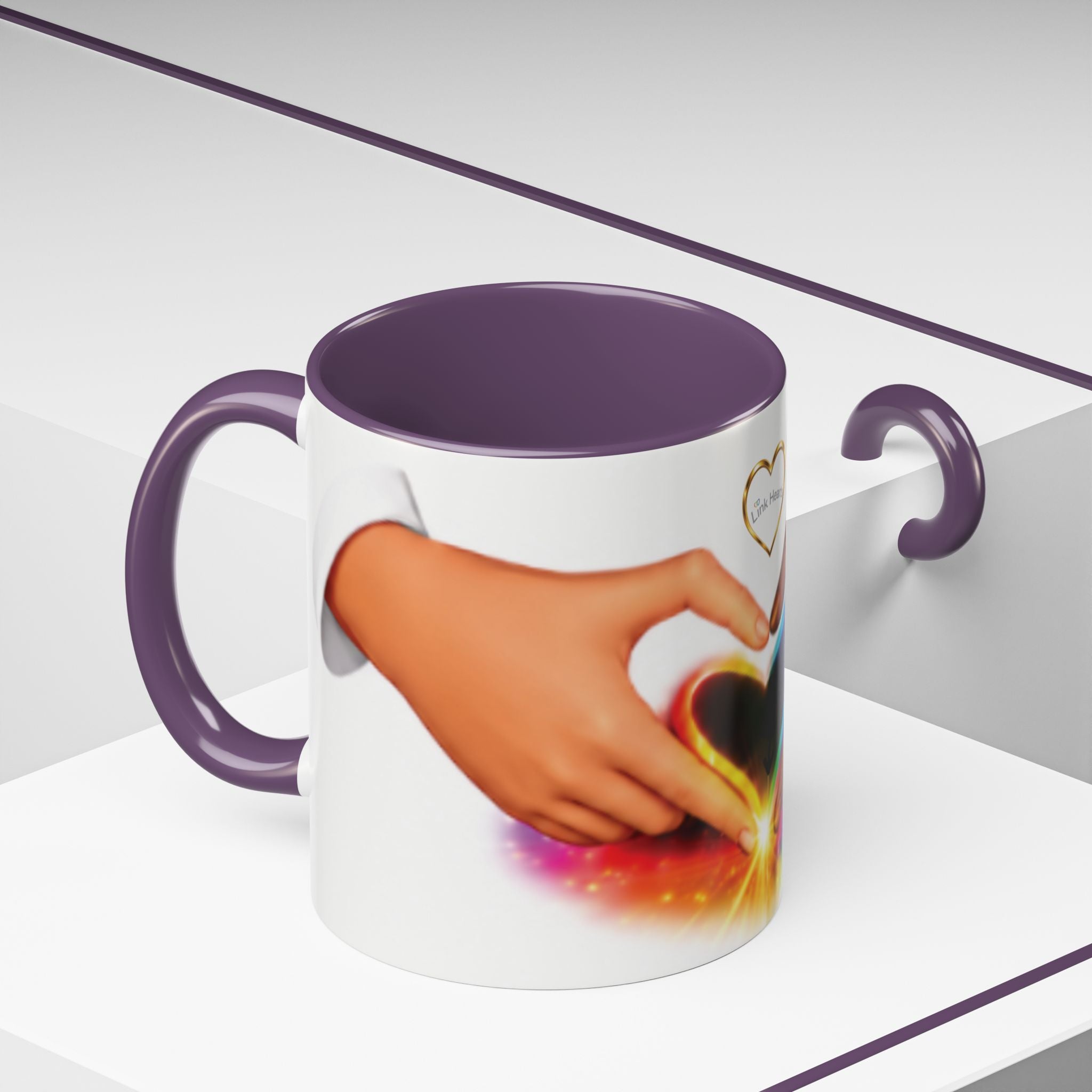 Link Hearts™ Unity Heart Mug. Rainbow Heart Hands Coffee Cup (Love & Unity)