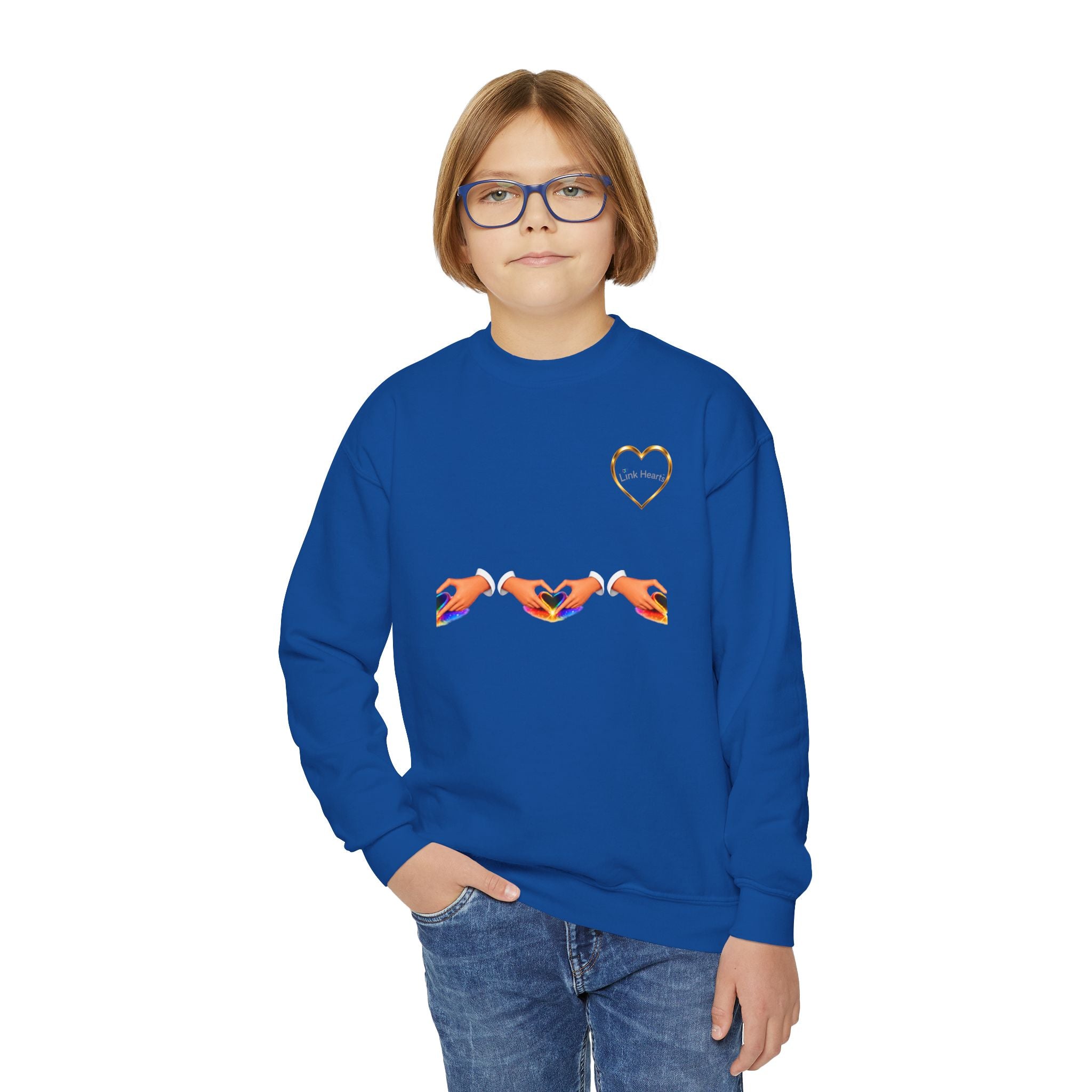 Link Hearts™ Youth Crewneck Sweatshirt — Kids' Heart Link Graphic Pullover