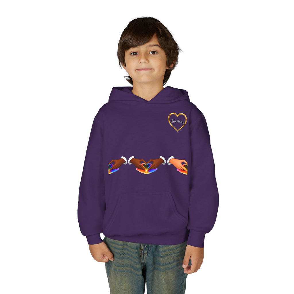 Youth Hoodie — Rainbow Heart Hands Design