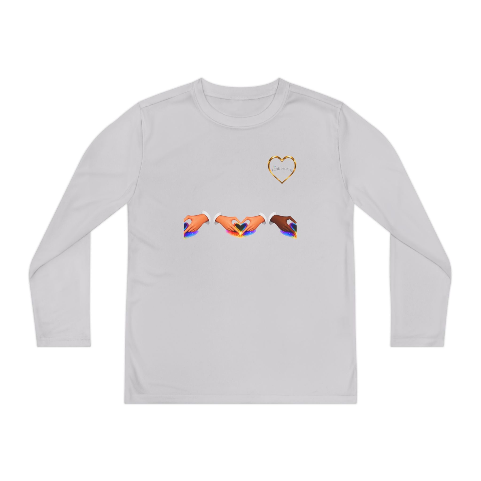 Link Hearts™ Youth Long Sleeve Tee – Rainbow Hand Heart Design (Love Unity)
