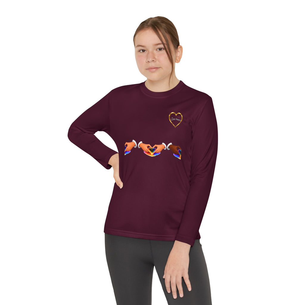 Link Hearts™ Youth Long Sleeve Tee – Rainbow Hand Heart Design (Love Unity)