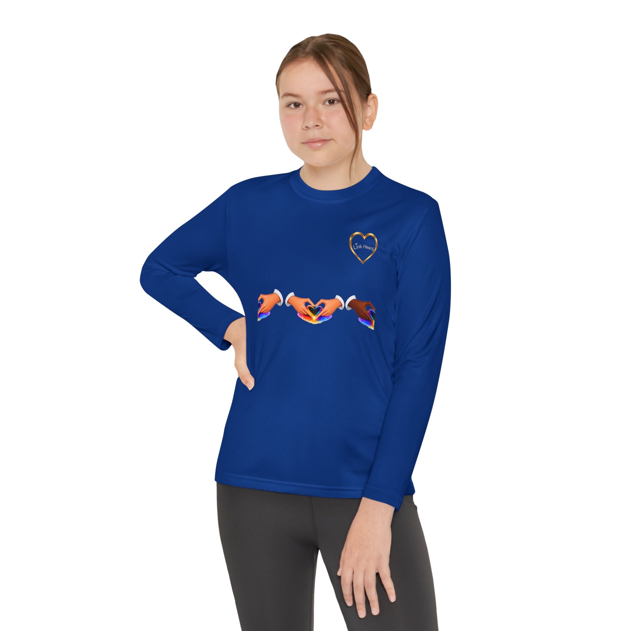 Link Hearts™ Youth Long Sleeve Tee – Rainbow Hand Heart Design (Love Unity)