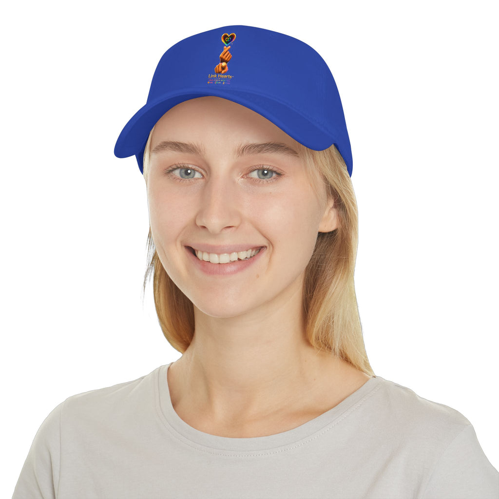 Link Hearts™ — 'Little Hearts' Rainbow Finger Heart Logo Low Profile Baseball Cap — 'Little Hearts' Rainbow Finger Heart Embroidered Cap