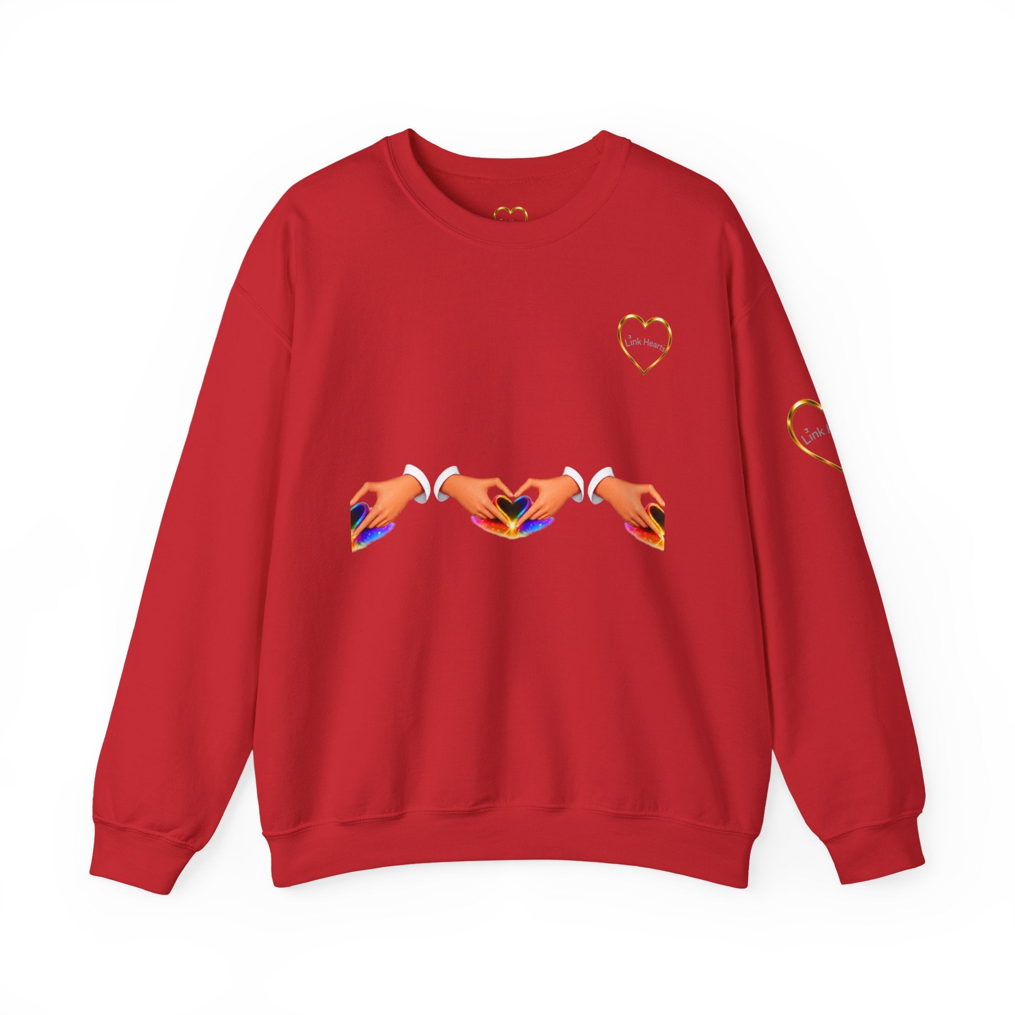 Heart Hands Crewneck Sweatshirt — Rainbow Heart Hand Gesture Pullover