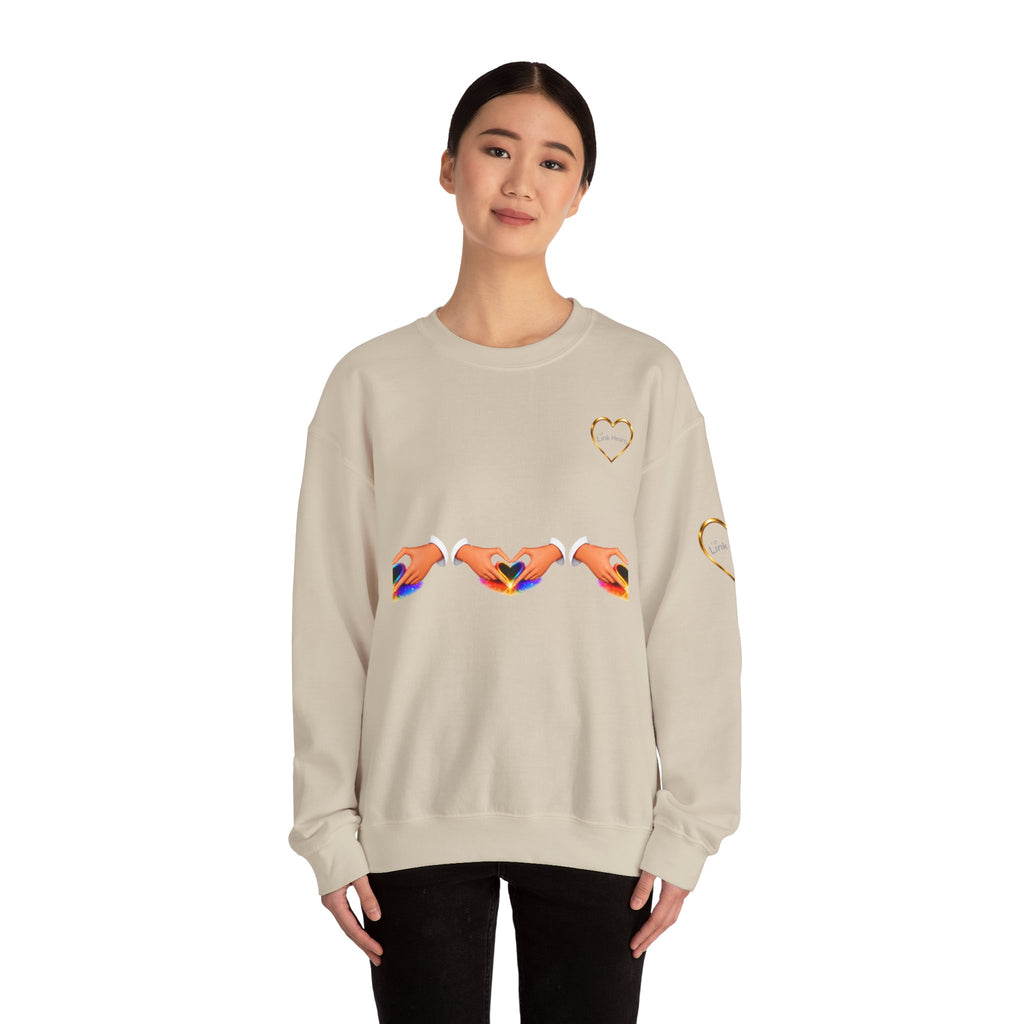 Heart Hands Crewneck Sweatshirt — Rainbow Heart Hand Gesture Pullover
