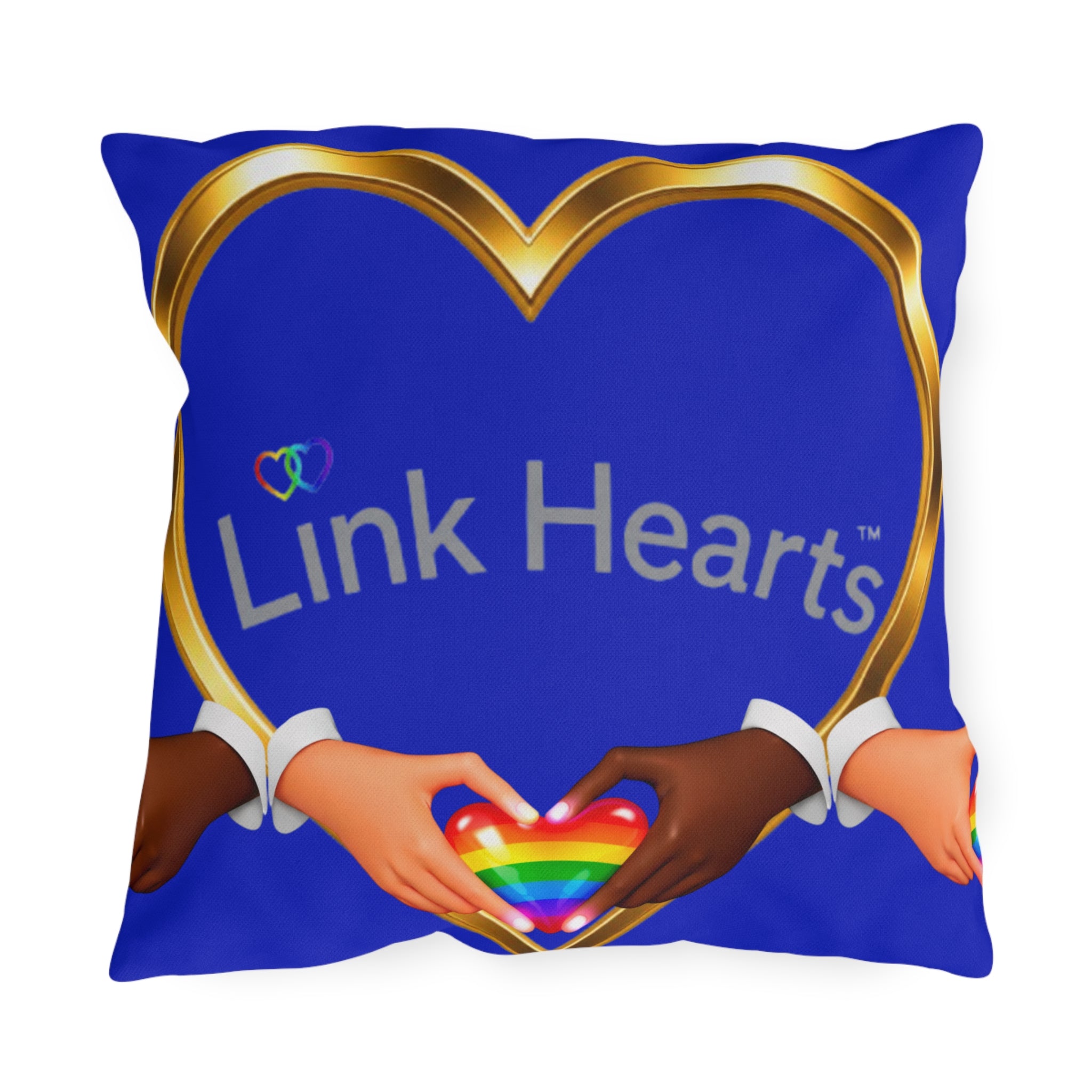 Link Hearts Outdoor Pillow — Rainbow Heart Hands Design